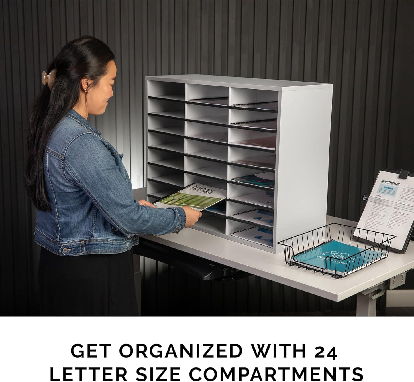 Fellowes 25041 Literature Organizer - 24 Compartment, Letter, Dove Gray