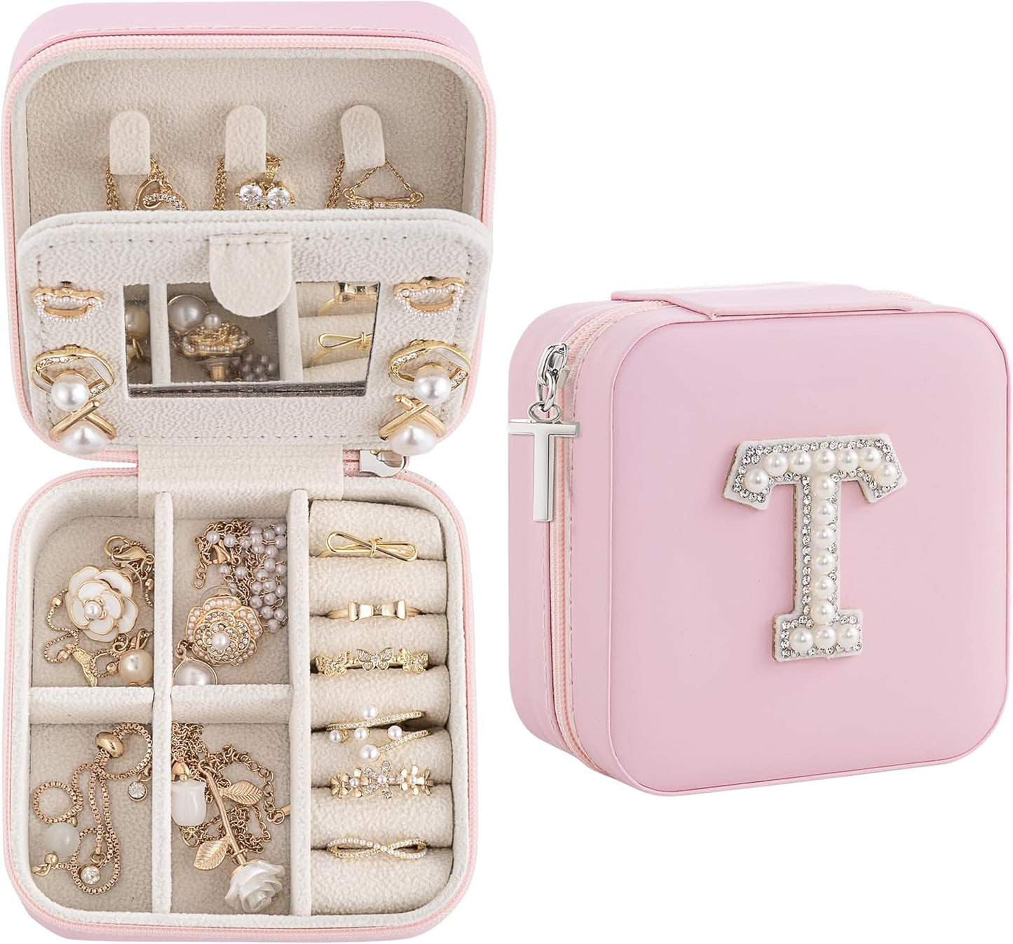 Birthday Gifts For Women - Initial Jewelry Box, Travel Jewelry Case, Small Travel Organizer, Graduation & Bridesmaid Gifts