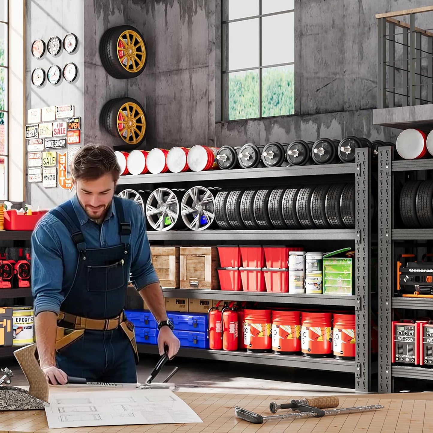 75”W Heavy Duty Metal Storage Shelves, 9000LBS Metal Garage Shelving Units, 24”Deep Rack Shelf, 4 Tier Steel Industrial Shelving , Adjustable Standing Shelf for Warehouse/Basement 75"W x 24"D x 70"H