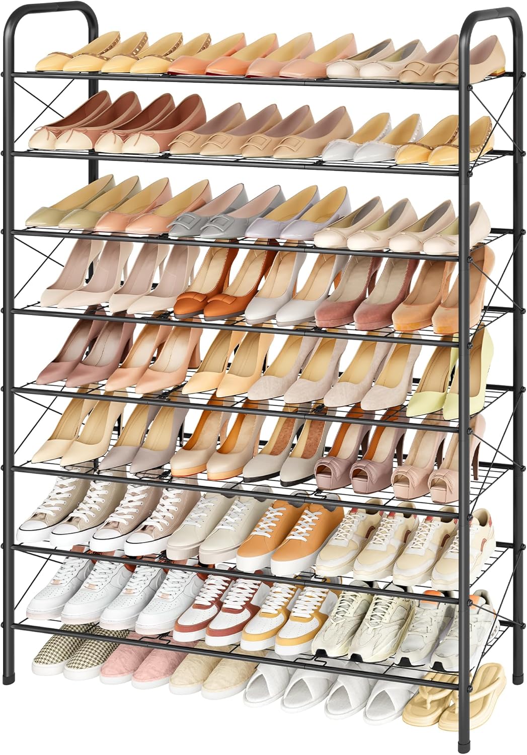 Hoctieon 8 Tier Shoe Rack for Closet, Durable Mesh Style Shoe Rack, Entryway Shoe Shelf, Shoe Storage Organizer for Hallway, Bedroom, Living Room, Wardrobe, Black