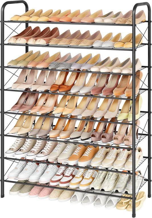 Hoctieon 8 Tier Shoe Rack for Closet, Durable Mesh Style Shoe Rack, Entryway Shoe Shelf, Shoe Storage Organizer for Hallway, Bedroom, Living Room, Wardrobe, Black