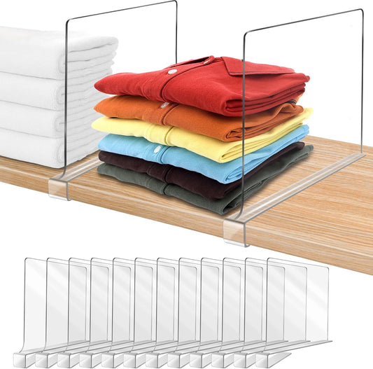 12 Inches Shelf Dividers for Closet Organization and Storage, 12 Pack Vertical Purse Organizer for Closet Adjustable Acrylic Bookshelf for Organization, Perfect for Sweater Shirts Handbags in Bedroom