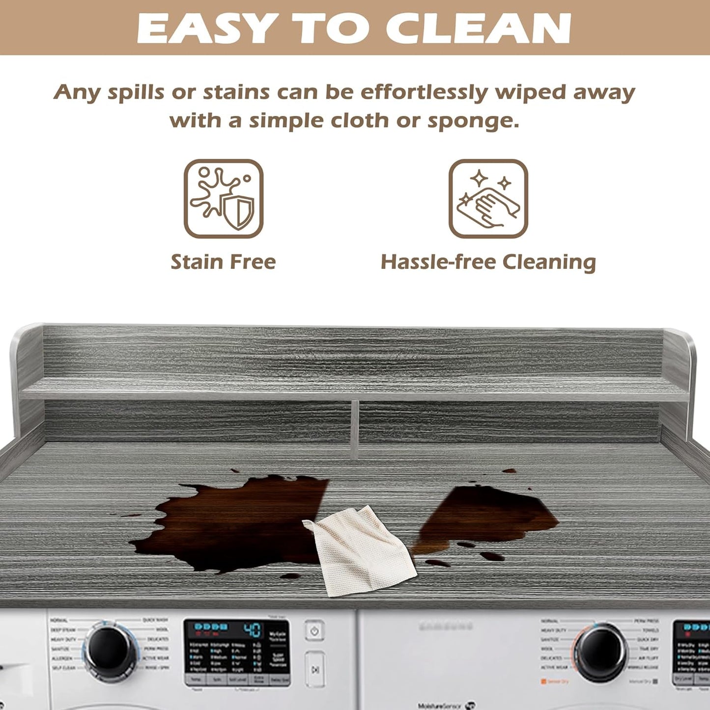Royxen Laundry Countertop with 2-Tier Shelf Universal Fit, Washer and Dryer Countertop with Storage Space, Shelf Height 11.5 Inches, Solid Wood Core, Eucalyptus