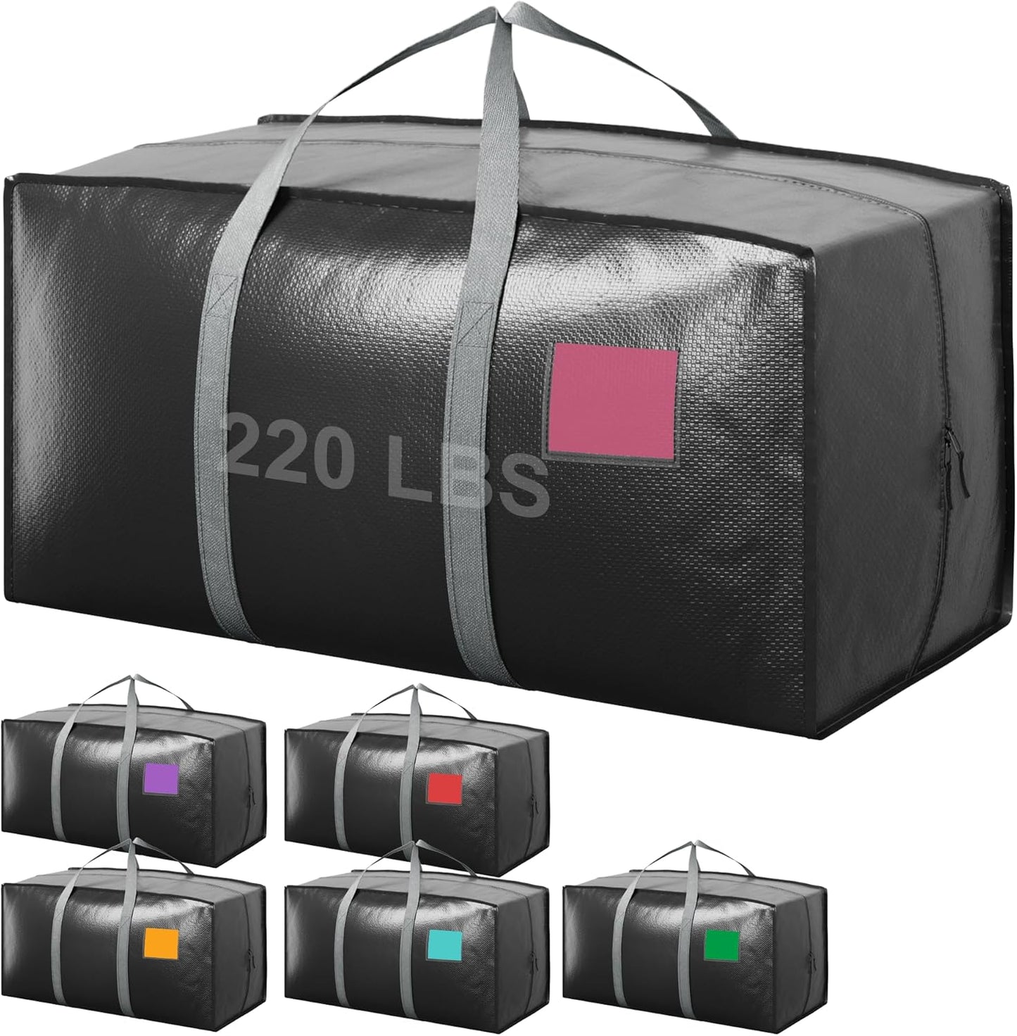6 Pack Extra Heavy Duty Large Moving Bags with Reinforced Zipper & Wide Handles, Waterproof Storage Bins for Clothes, College Dorm, Travel, and Home Organization, Gray