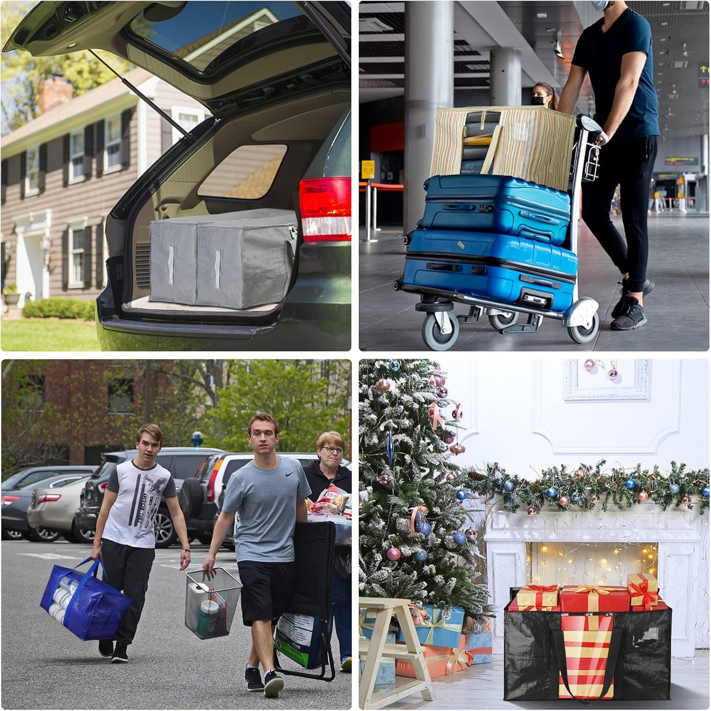 BALEINE 2-Pack Oversized Moving Bags with Reinforced Handles, Heavy-Duty Storage Tote Moving Supplies for Packaging, Camping (Black w/Window, 2-Pack)