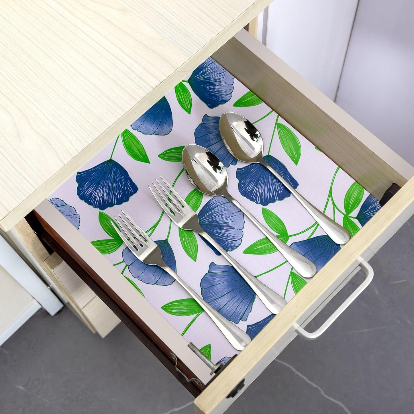 2 Rolls 12" W x 120" L Floral Drawer and Shelf Liner for Cabinets, Non-Adhesive Strong Grip Non-Slip Flower Shelf Cabinet Kitchen Shelf Liners for Kitchen Cabinets