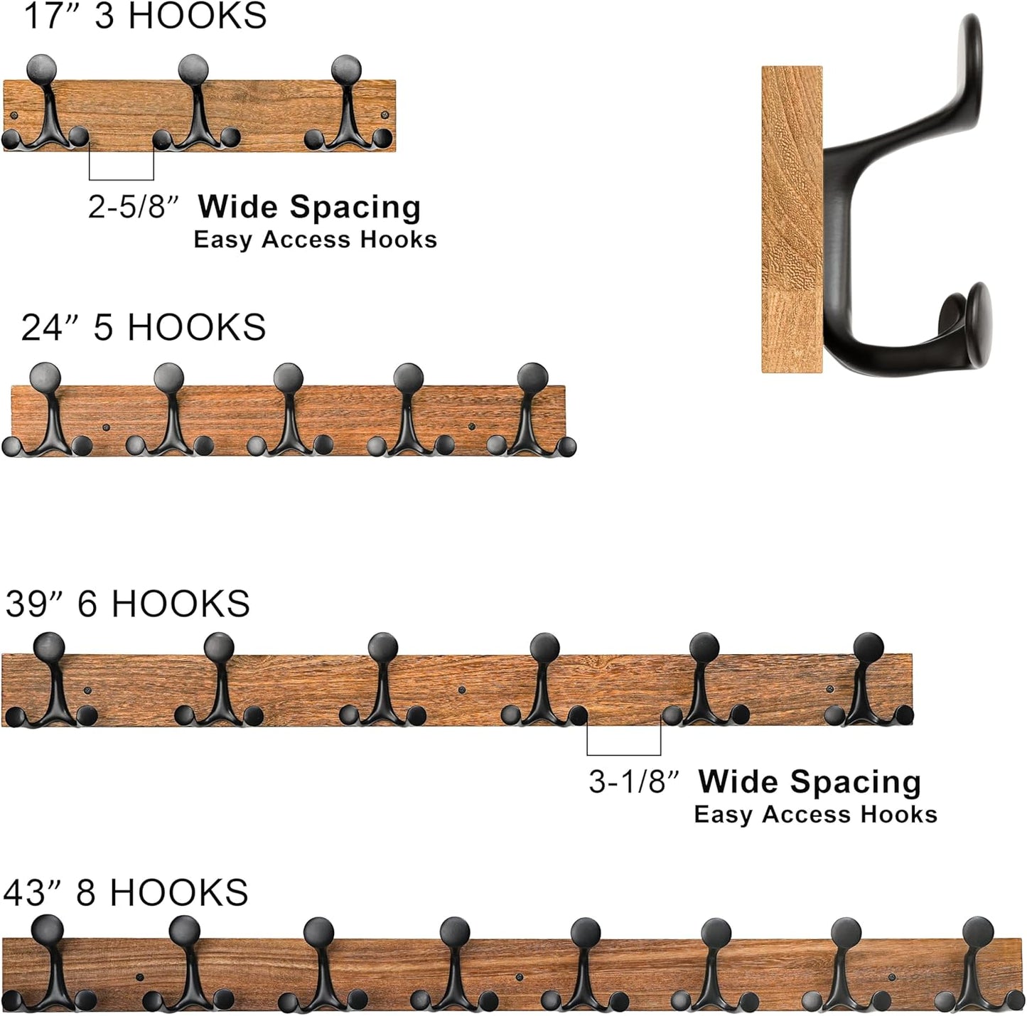SKOLOO 24-Inch White Wood Coat Rack Wall Mount with 5 Triple Hooks - Ideal for Family Entrances, Classrooms, and Pet Supplies Storage - Perfect Coat Hooks for Wall