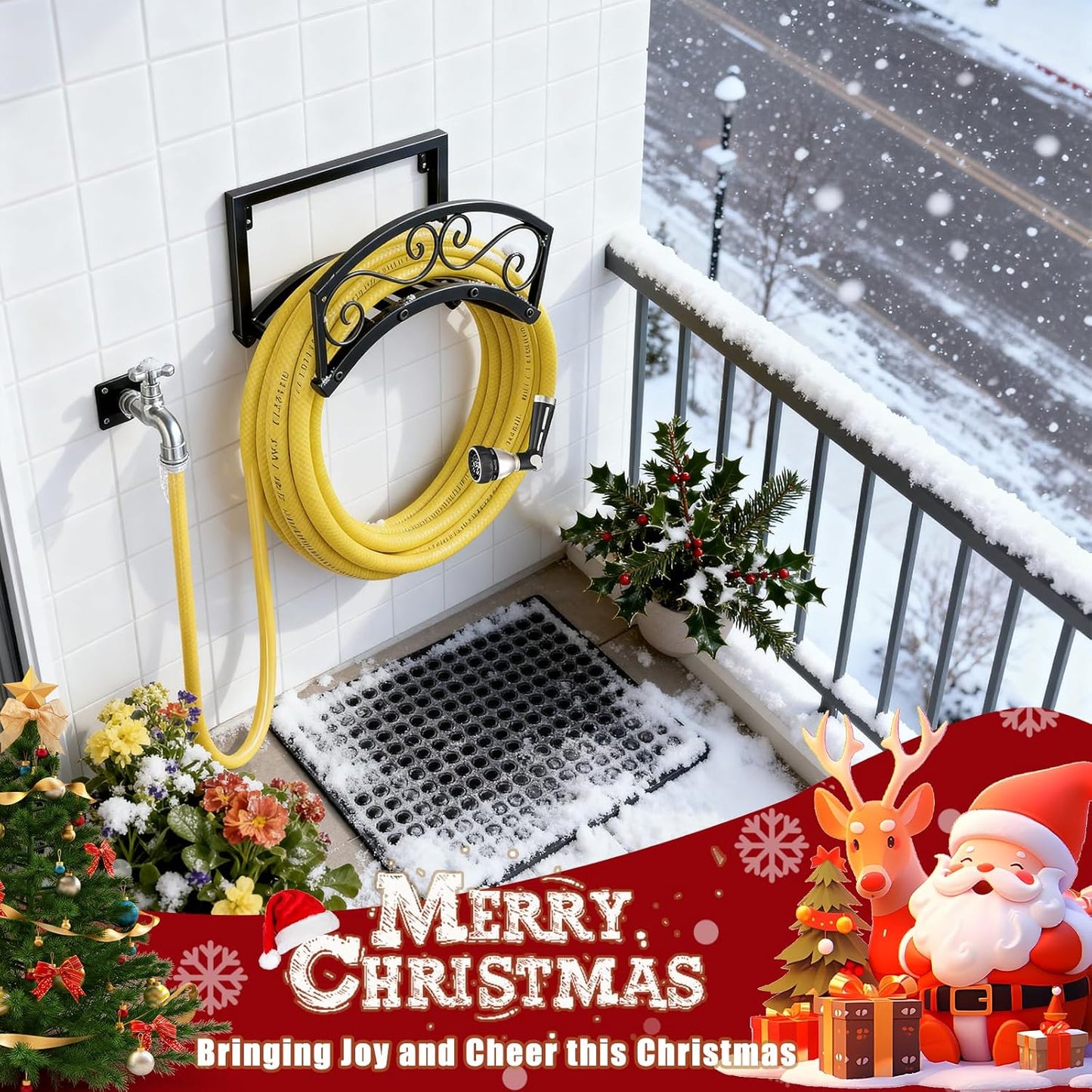 BOLITE Garden Hose Holder Wall Mount, Heavy Duty Metal Water Hose Holder for Outside, Hose Storage Holds 150FT Water Pipe for Yard, Lawn, Garden, Farm, Gifts for Women Men