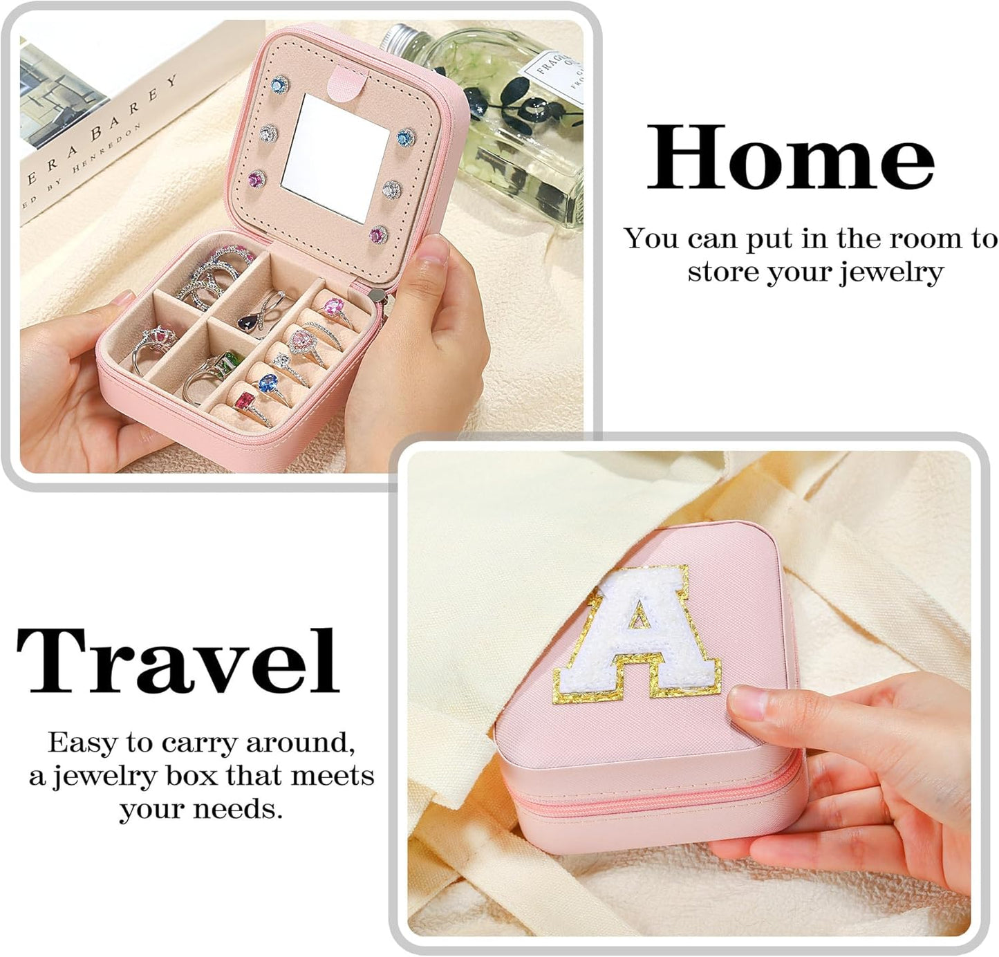 Parima Teen Girl Gifts Trendy Stuff - Travel Jewelry Boxes for Girls, Necklace Earring Organizer, 4-16 Year Old Birthday Gifts for Teen Girls, Christmas Gifts for Girl 2025 - Letter B, Pink