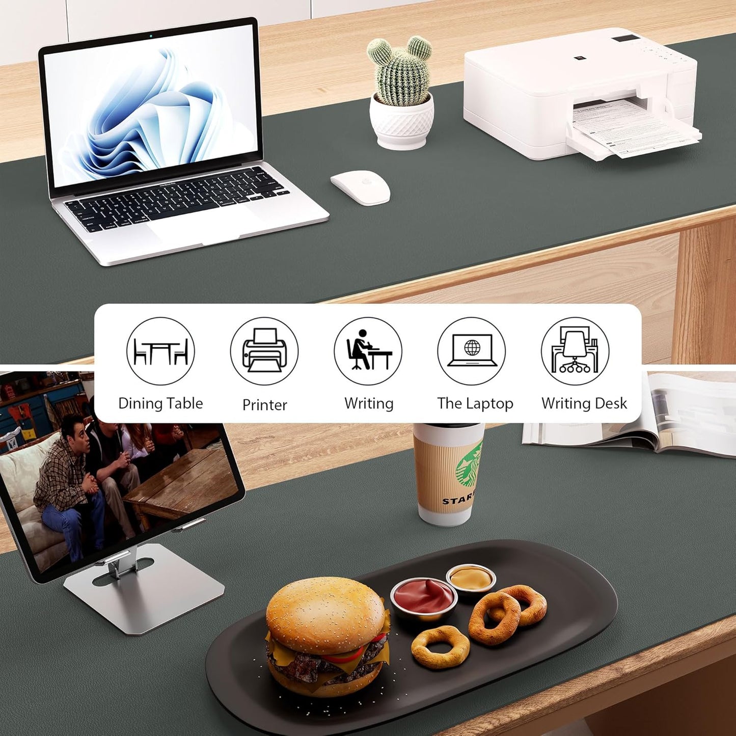 Aothia Leather Desk Pad Protector, Office Desk Mat, Large Mouse Pad, Laptop Desk Pad, Non-Slip PU Leather Desk Blotter, Waterproof Desk Writing Pad for Office and Home (Jungle Green, 55" x 24")