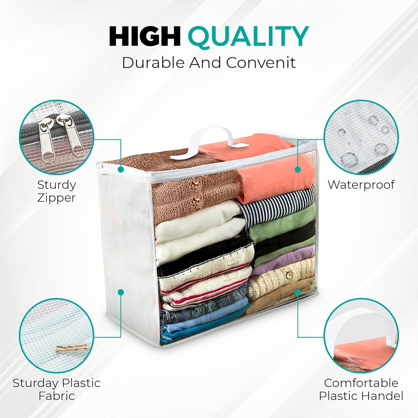 3 Pack Clear Plastic Storage Bags, Durable Zippered Storage Bags for Comforters, Blankets, Clothes, and Bedding - Breathable Nonwoven with Clear Front for Easy Organizing 20x20x8
