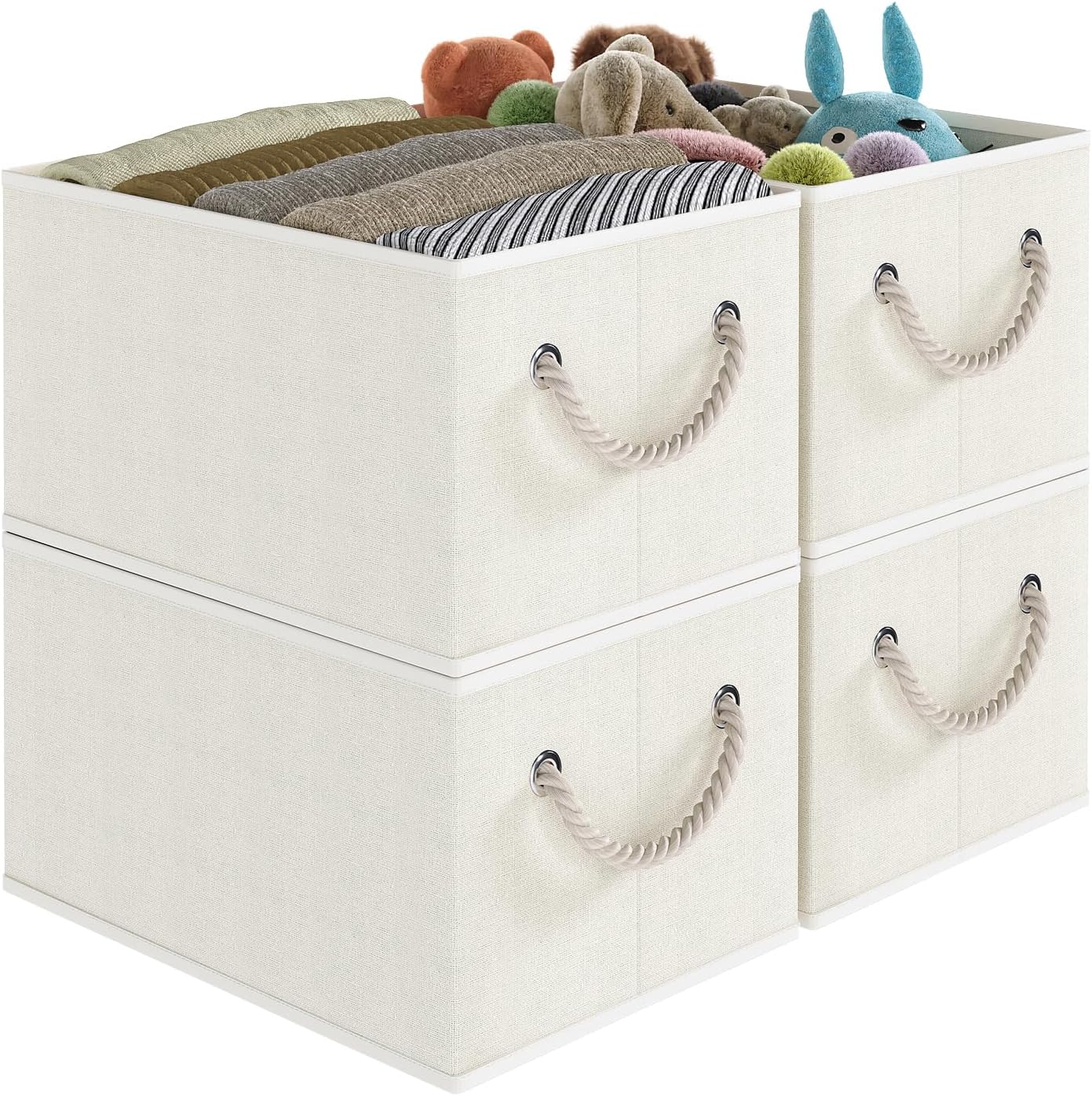 Closet Storage Bins, Linen Closet Organizers and Storage Basket for Shelves, Collapsible Shelf Baskets for Organizing Shelves, Bedroom Clothes Basket, Beige, 4 Pack
