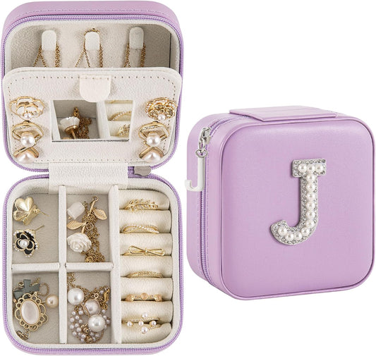 Travel Jewelry Case, Small Jewelry Box Organizer with Personalized Initials, Gifts for Girl Women, Wife Girlfriend Daughter Niece, Bridesmaid Gifts, Birthday