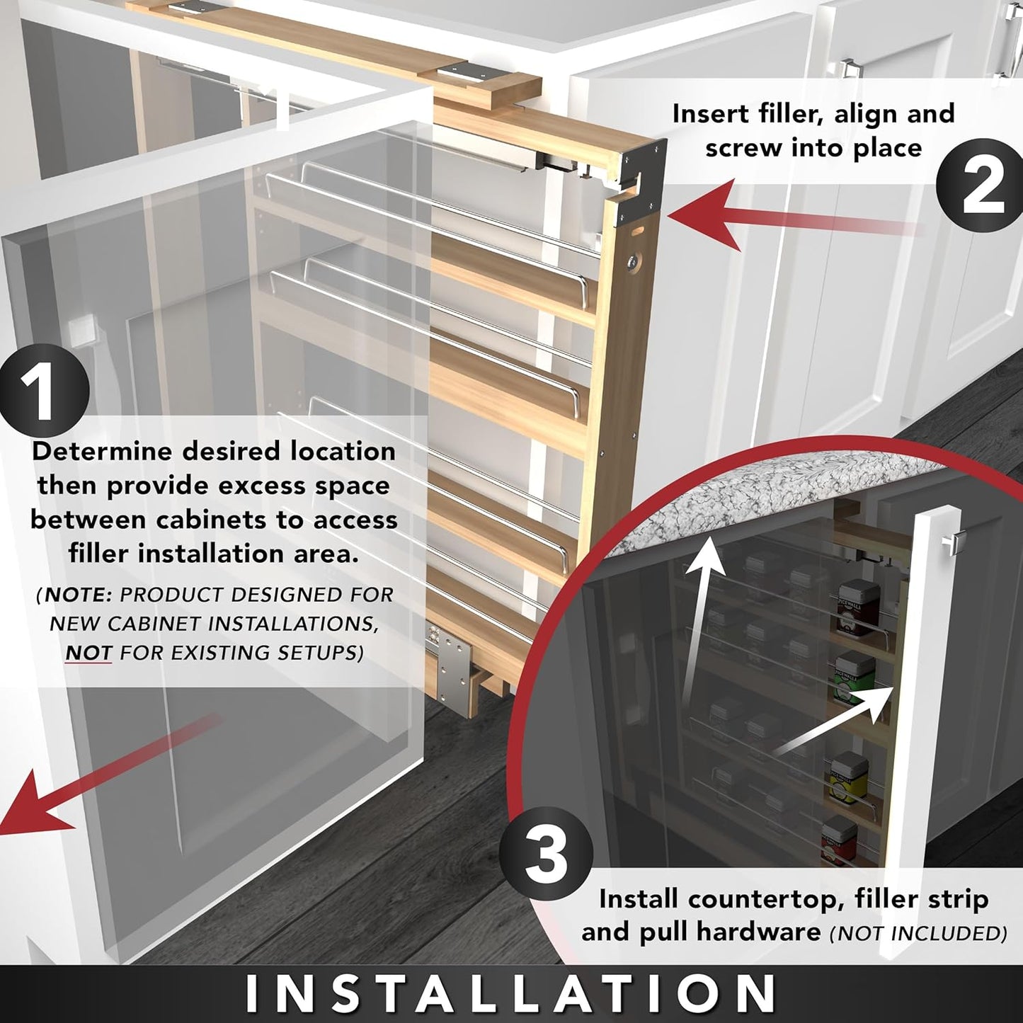Rev-A-Shelf Kitchen Cabinet Pullout Wall Filler Wooden Organizer Slide Out Pantry Storage w/Soft-Close in Multiple Sizes, 6 x 33 in, 432-WFBBSC33-6C