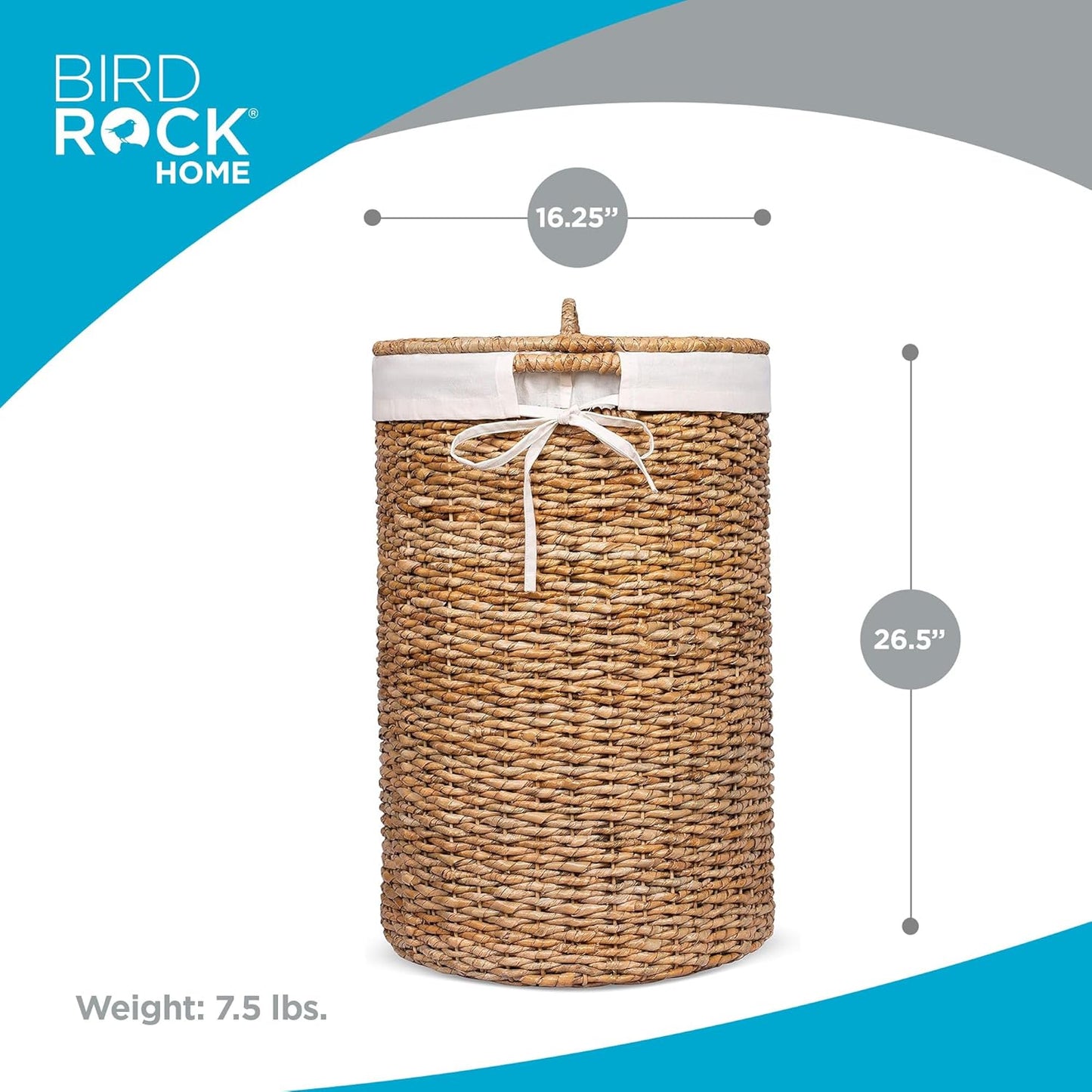 BIRDROCK HOME Seagrass Laundry Hamper with Lid & Liner - Handwoven Round Basket with Handles for Laundry/Dirty Clothes - Organizer, Storage, Shelves, Bin in Bathroom, Bedroom & Laundry Room - Natural