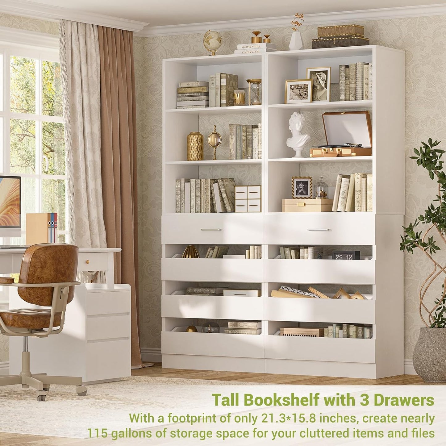 Aheaplus 21.3" Closet System with 4 Drawers, Wood Closet Organizer with Open Shelves, Modular Drawers System Tower, Walk-in Closets Small Wardrobe Rack, Tall Storage Cabinet Unit, White