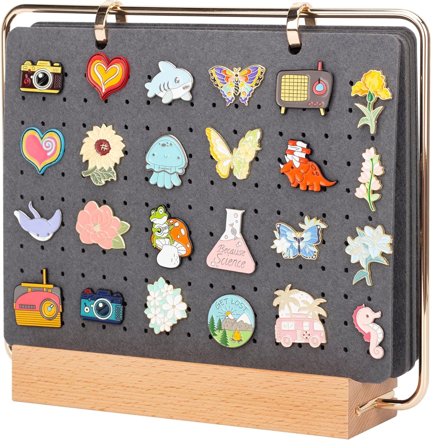PACMAXI Display Organizers, Brooch Holder, Enamel Pin Pages for Store 180+ Pins, Collection Storage Calendar Wooden Stand With 6 Pages (Not Include Any Accessories) (Grey)