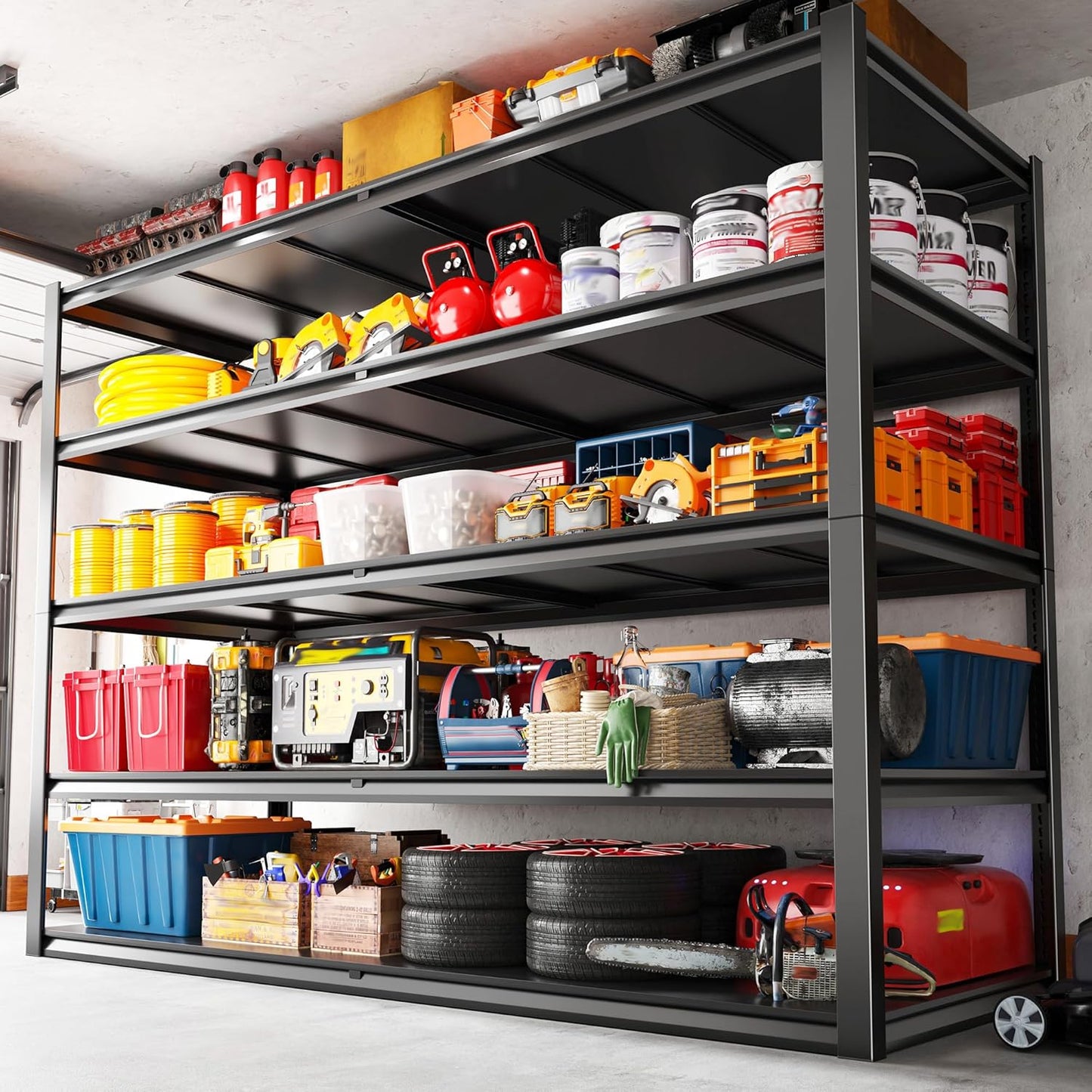 REIBII Garage Shelving 78" H, Storage Shelves Heavy Duty Shelving Unit Load 3000LBS, 5 Tier Adjustable Metal Shelves for Warehouse, Basement, Pantry, Factory, 55" W x 26" D x 78" H