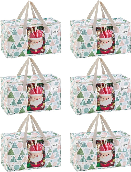 VENO 6 Pack Moving Bags, Large Christmas Storage Bins with lids, Packing Supplies for College, Alternative to Moving Boxes, Foldable, Heavy-Duty Tote, Christmas Pattern (Pastel Forest, 6 Pack)