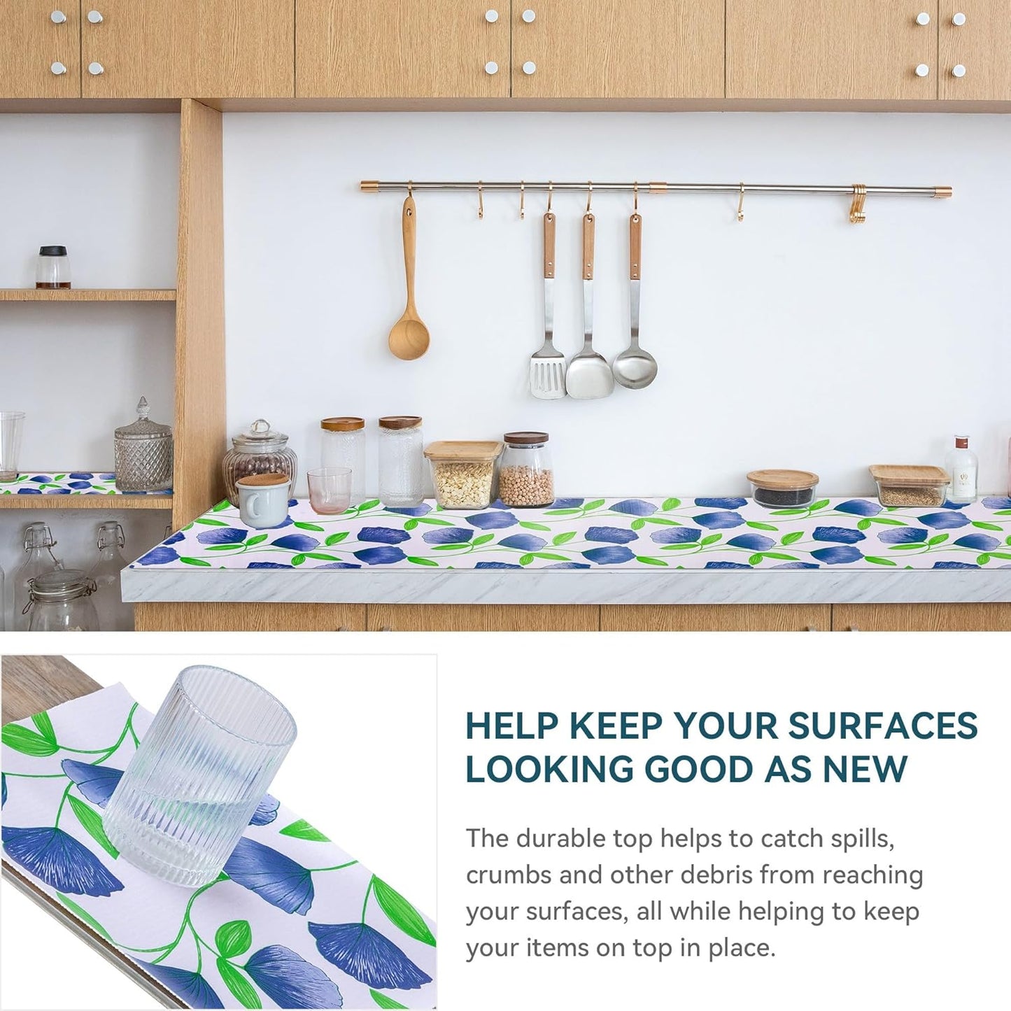 20" W x 360" L Floral Drawer and Shelf Liner for Cabinets, Non-Adhesive Strong Grip Non-Slip Flower Shelf Cabinet Kitchen Shelf Liners for Kitchen Cabinets