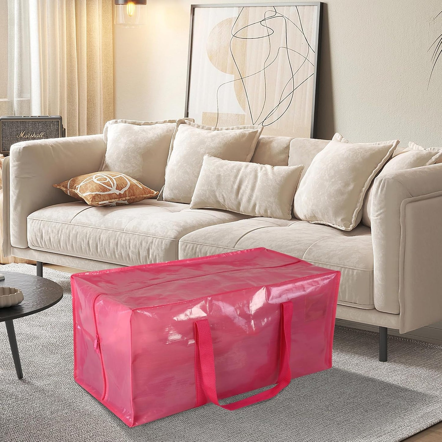 8 Pack Heavy Duty Extra Large Moving Bags with Handles, Waterproof Foldable Storage Totes, Clothing Storage Bags, Packing Moving Boxes for College Supplies, Pink