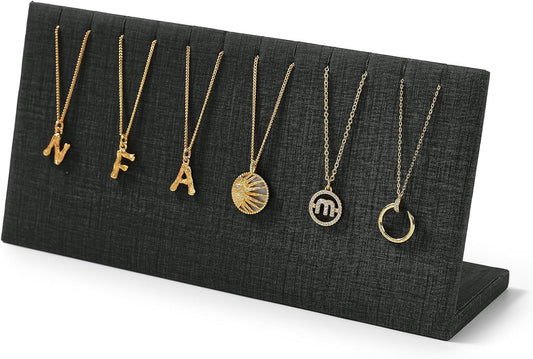 Leather Necklace Display Stand with Hooks for Jewelry Storage Display (Black)