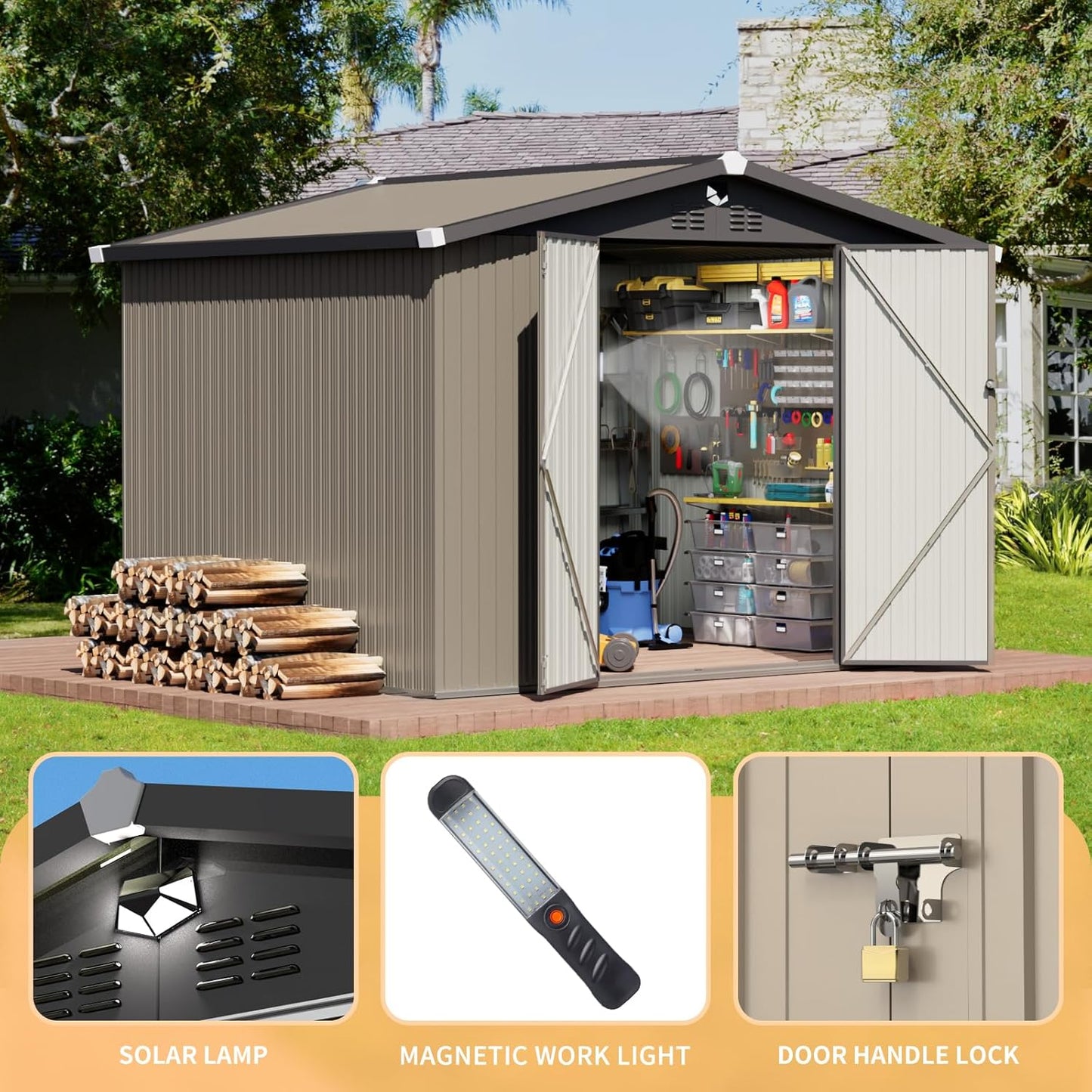 Outdoor Storage Shed 10x8 FT,Metal Tool Sheds,Waterproof Outside Storage Shed,Large Storage Building with Lockable Door