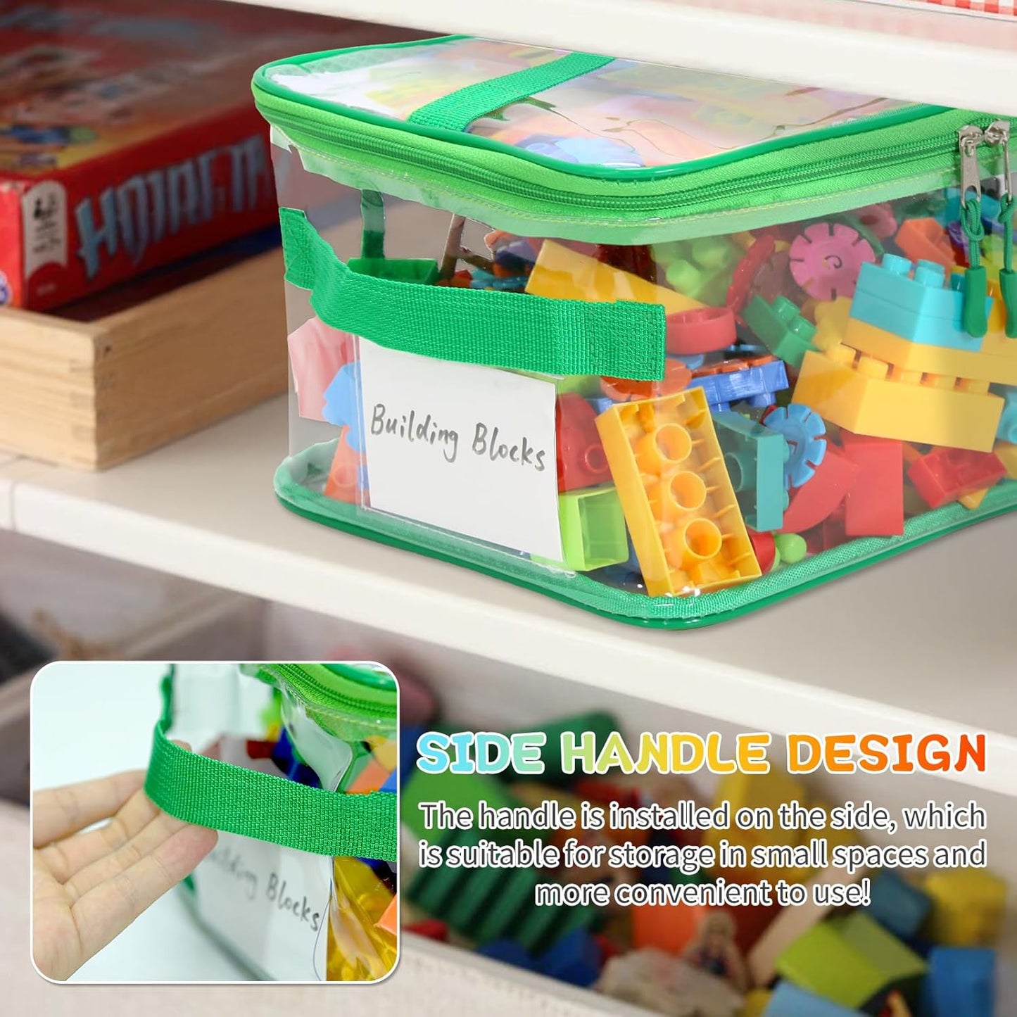 8 Packs Extra Large Toy Storage Bags with Labels, Reusable Clear PVC Board Game Storage, Travel Waterproof Toy Organizer Bags with Name Tag and Manual Pocket for Building Blocks, Puzzle, Kids Books