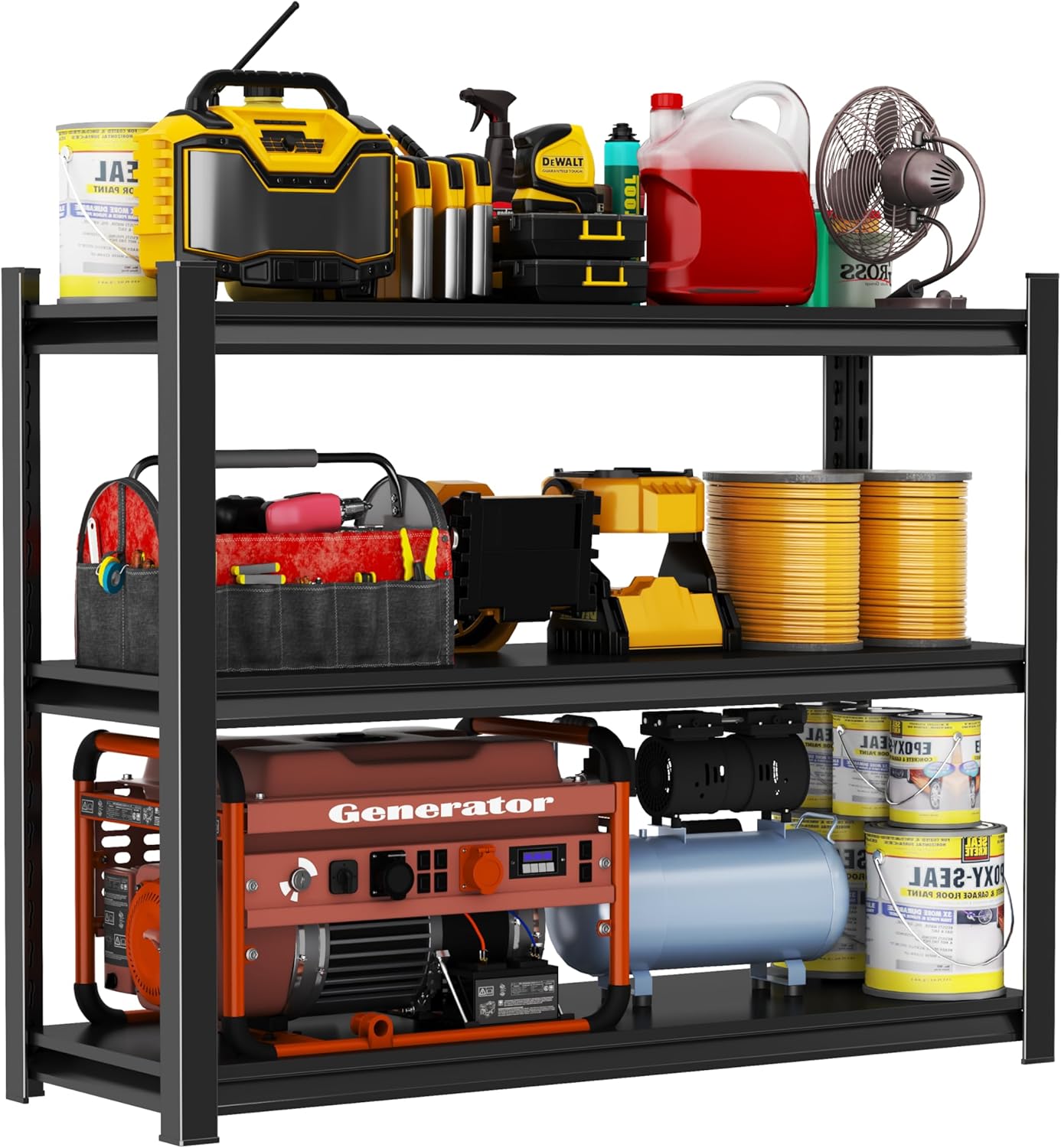 Storage Shelves, Garage Metal Shelving Unit, Adjustable, Double-Layer Column with Reinforced Ribs, Heavy-Duty, Capable of Bearing 1800 lbs, Suitable for Garage, Warehouse, Kitchen Storage