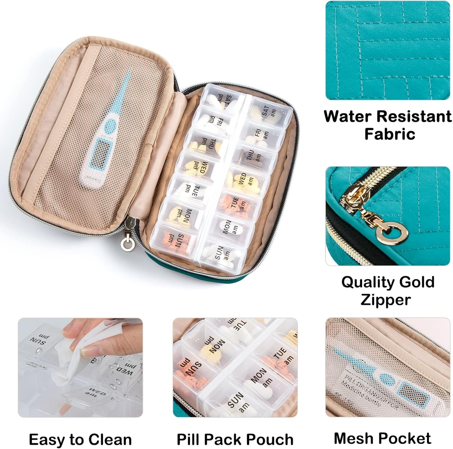 BAGSFY Pill Organizer Case 2 Times a Day- Weekly Medicine Organizer Travel Pill Box with Removable 7 Day Medicine Case Container for Fish Oil, Vitamin, Supplement
