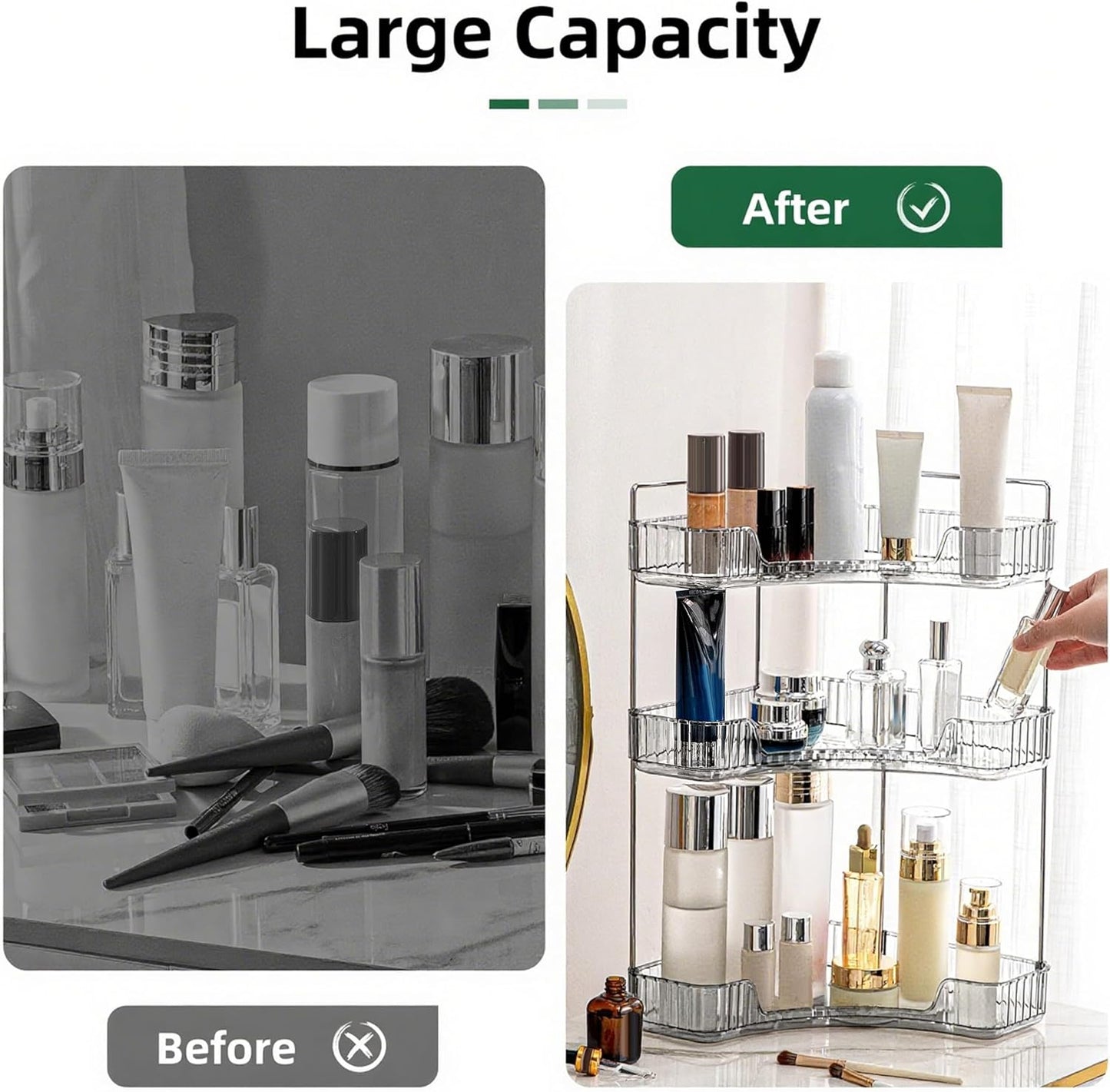 Corner Bathroom Countertop Organizer, Vanity Organizer Trays for Counter, Makeup Organizers, Perfume Tray, Skincare Shelf Storage Gifts for Women Girl Student (Smoky Gray 3 Tiers)