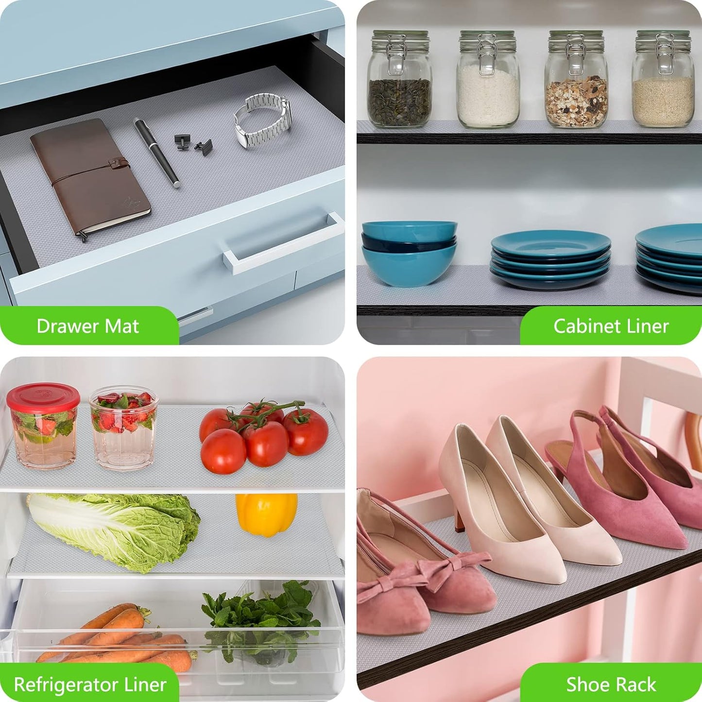 Shelf Liners for Kitchen Cabinet Refrigerator Liners Waterproof Kitchen Cupboard Liner Drawer Mats EVA Material Non Adhesive Fridge Mats for Shelves Clear 17.5 x 157.4 Inches