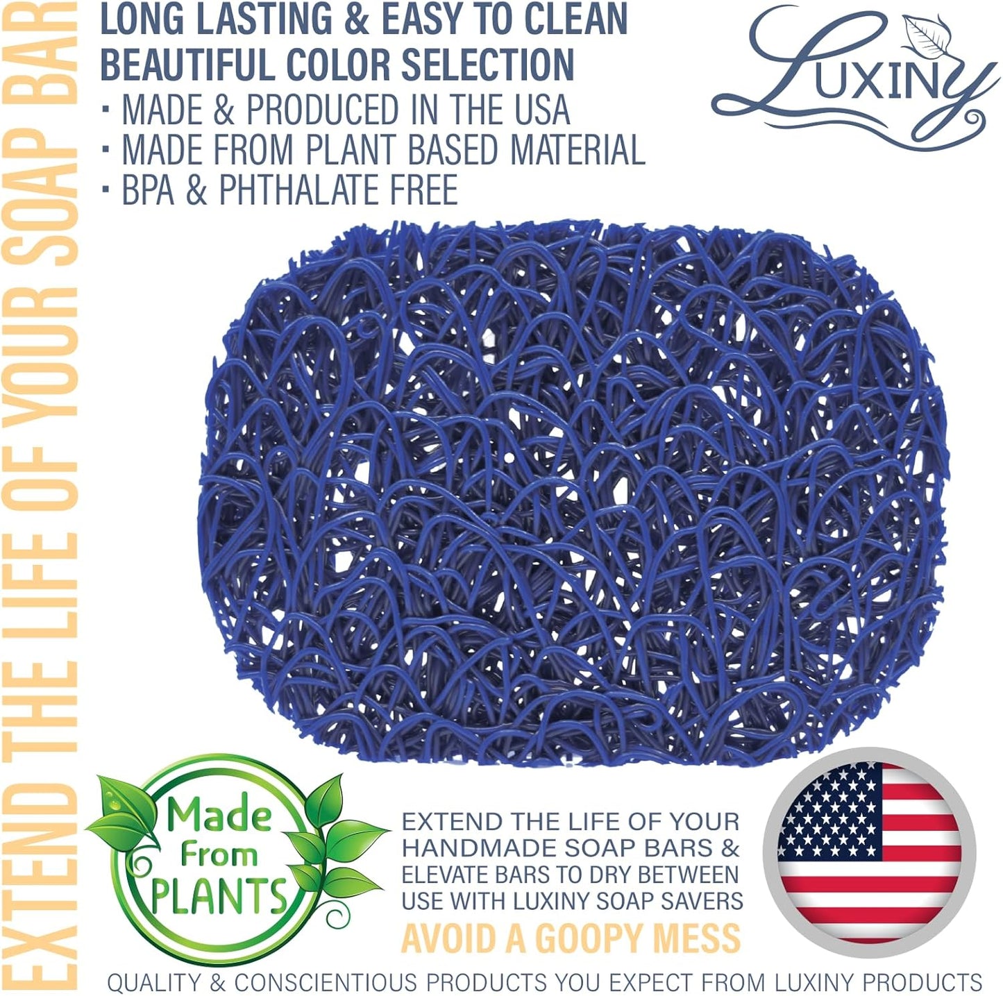 Soap Savers for Bar Soap, American Made by Luxiny, Lifts Soap in Soap Dishes & Shower Soap Holders -Handmade Soap Lasts Longer -Madefrom Plant Based Material (Sapphire Royal Blue)