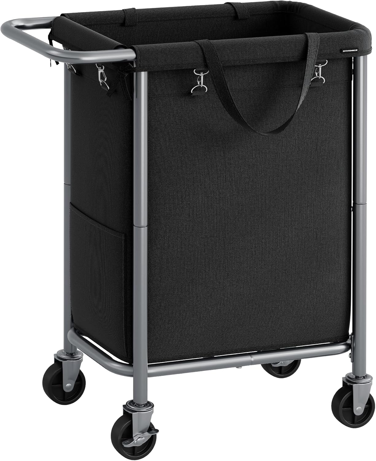 SONGMICS Laundry Basket with Wheels, Rolling Laundry Hamper, 23.8 Gallons (90 L), Removable Liner, Steel Frame with Handle, 24 x 11.4 x 31.9 Inches, Ink Black URLS003B01