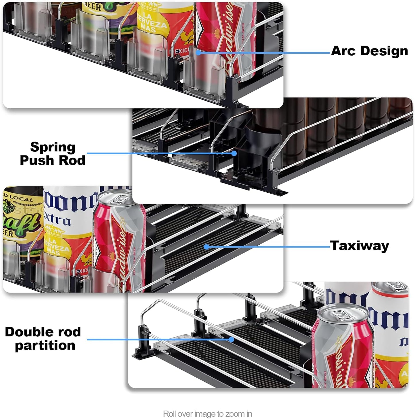 Drink Organizer for Mini Fridge,12oz 16oz 20oz - Soda Can Dispenser for Refrigerator,Width Adjustable,Automatic Pusher Glide (White (Mini 12.2"D), 12.2"D 5ROW, Holds 20 Cans)