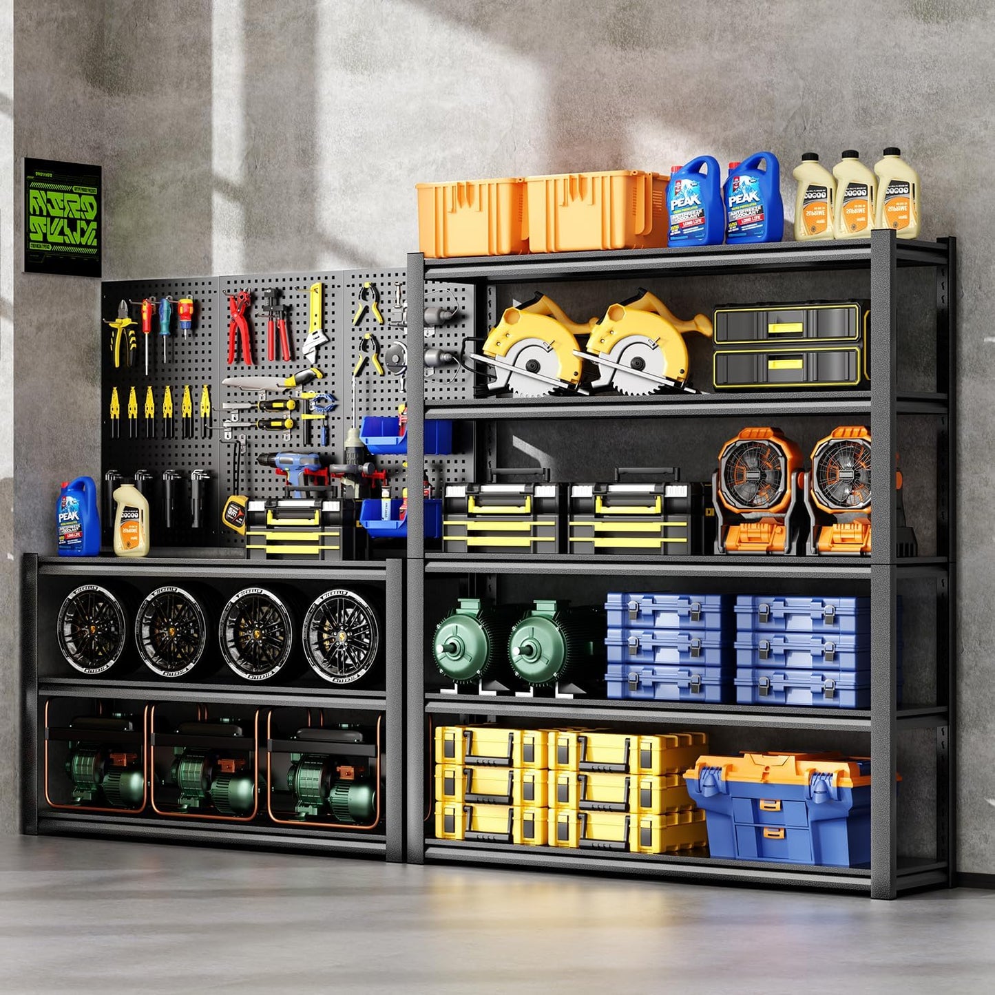 72" H Garage Shelving,5-Tier Heavy Duty Shelving Unit,3000LBS Adjustable Metal Storage Shelves,Storage Rack Units for Industrie,Shed,Warehouse,Basement,Black,48" W x 24" D x 72" H