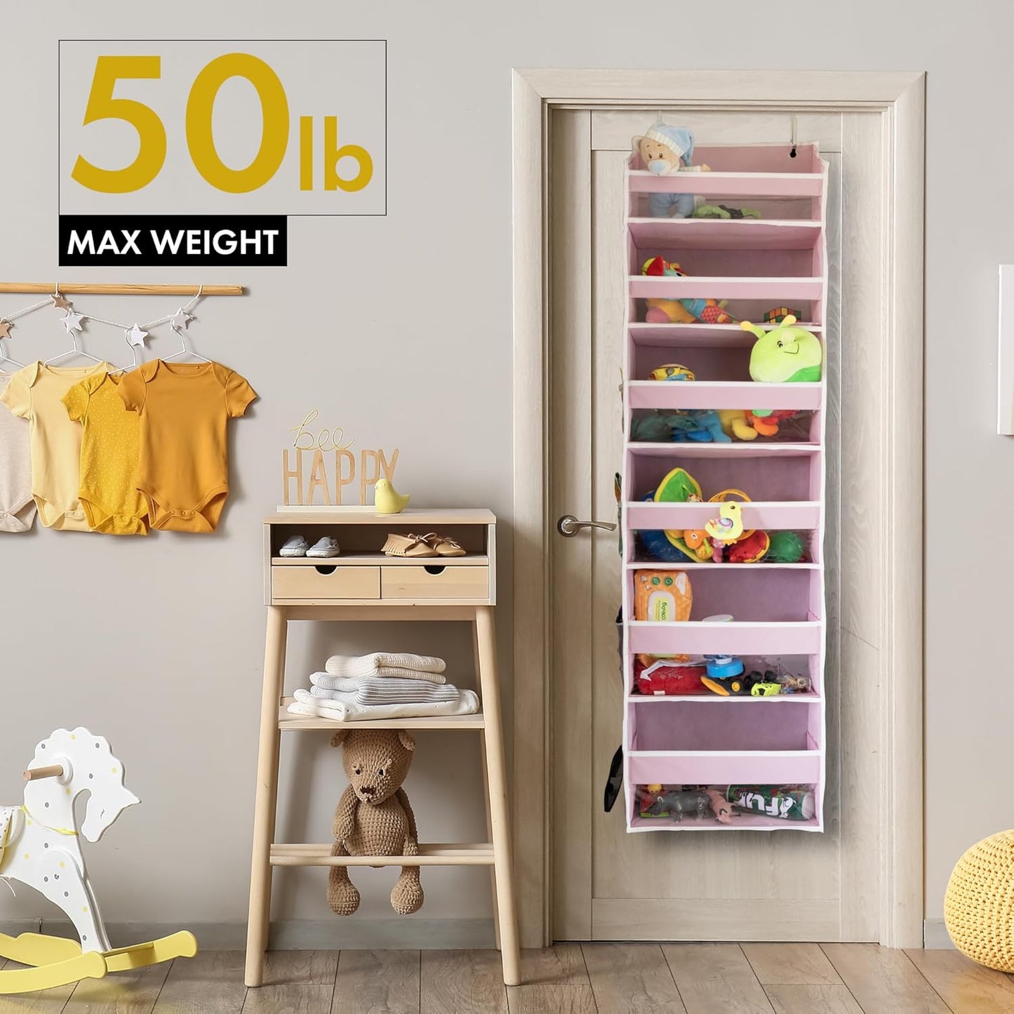 HOMELUX THEORY Over The Door Organizer Hanging - 50lbs Load 6 Large Front & 12 Side Pockets, 2 Pack Over The Door Shoe Organizer, Hanging Closet Organizer For Toys, Diaper, Purse, Sewing (Light Gray)