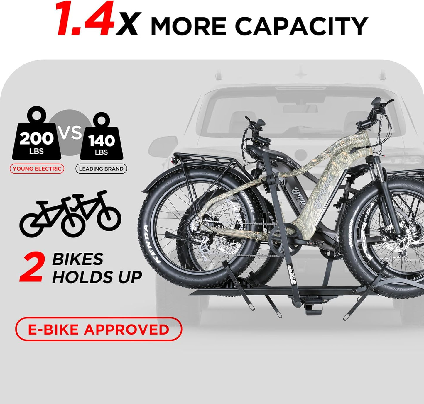 200LBS Foldable Aluminum 2-Ebike Carrier with Ramp for Bikes and Electric Bike, Car SUV Truck Van RV and Trailer