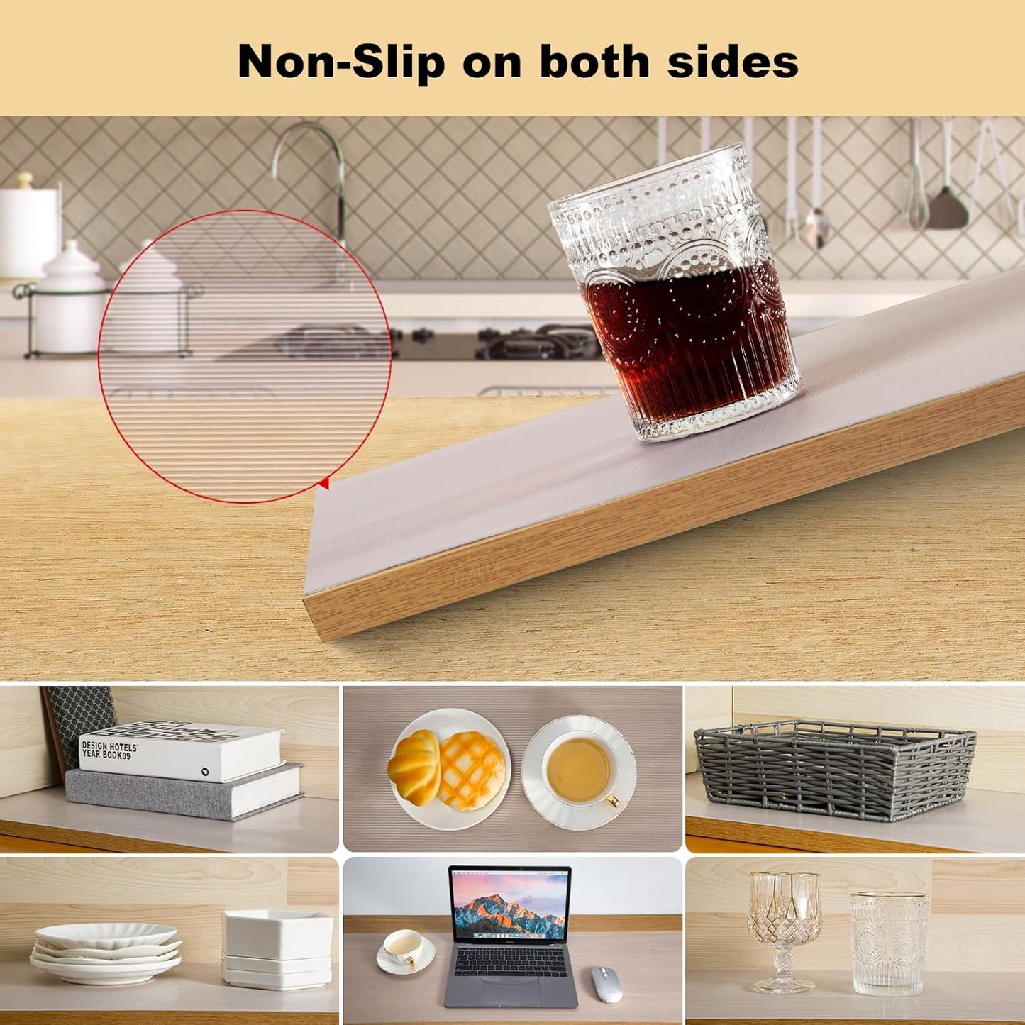 Shelf Liner, 20 Inches x 20 FEET Non-Slip Kitchen Cabinet Liner, Washable Oil-Proof Non-Adhesive Contact Paper for Kitchen Drawer, Cabinet, Shelves, Refrigerator, Storage, Desks, coutertops