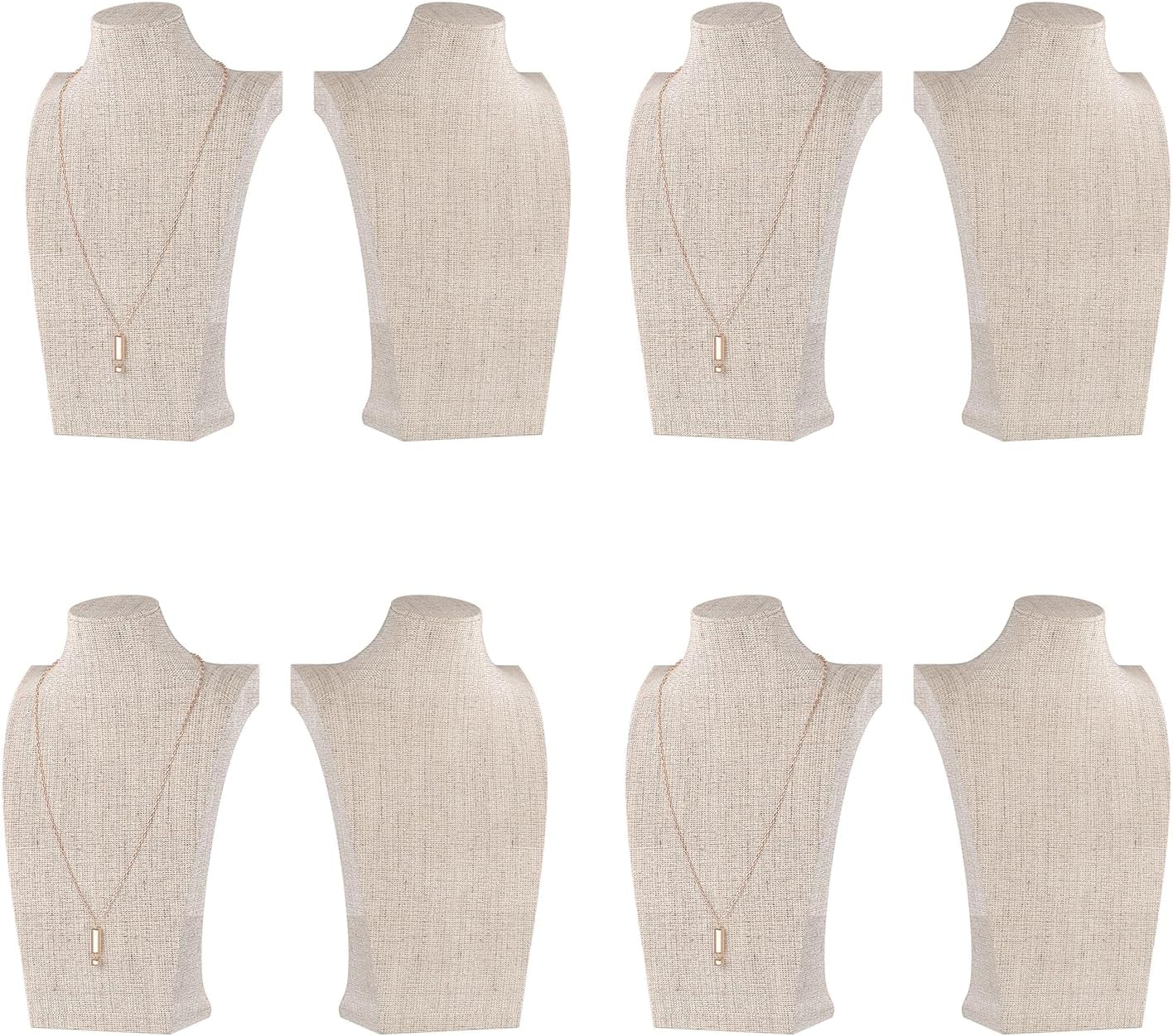 Necklace Bust Display Stand, Necklace Holder, Pendant Chain Necklace Organizer for Women (Yellow Linen, S 4PCS)