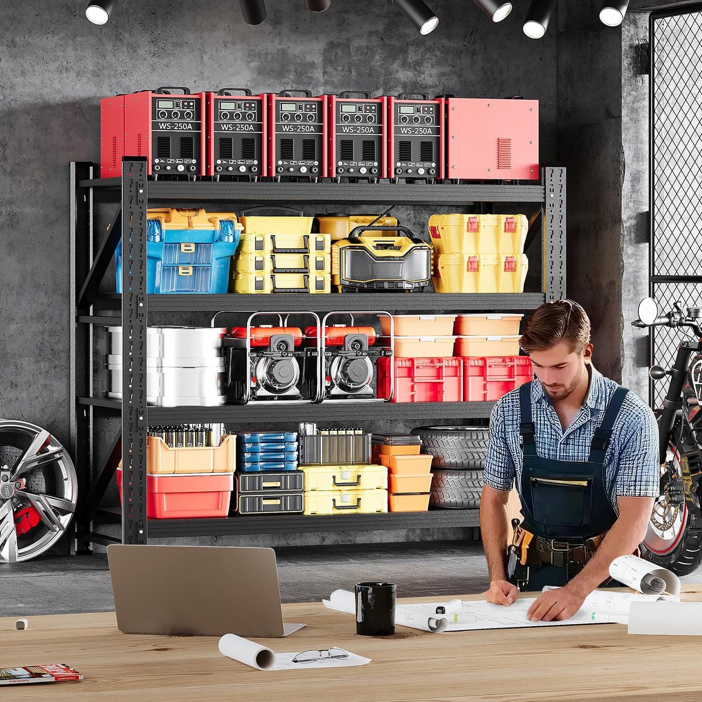 MIIIKO 48" W Storage Shelves,3000LBS Metal Garage Storage Shelving,Heavy Duty Adjustable Unit Storage Shelves for Warehouse,Basement,48" W x 24" D x 70" H,Black