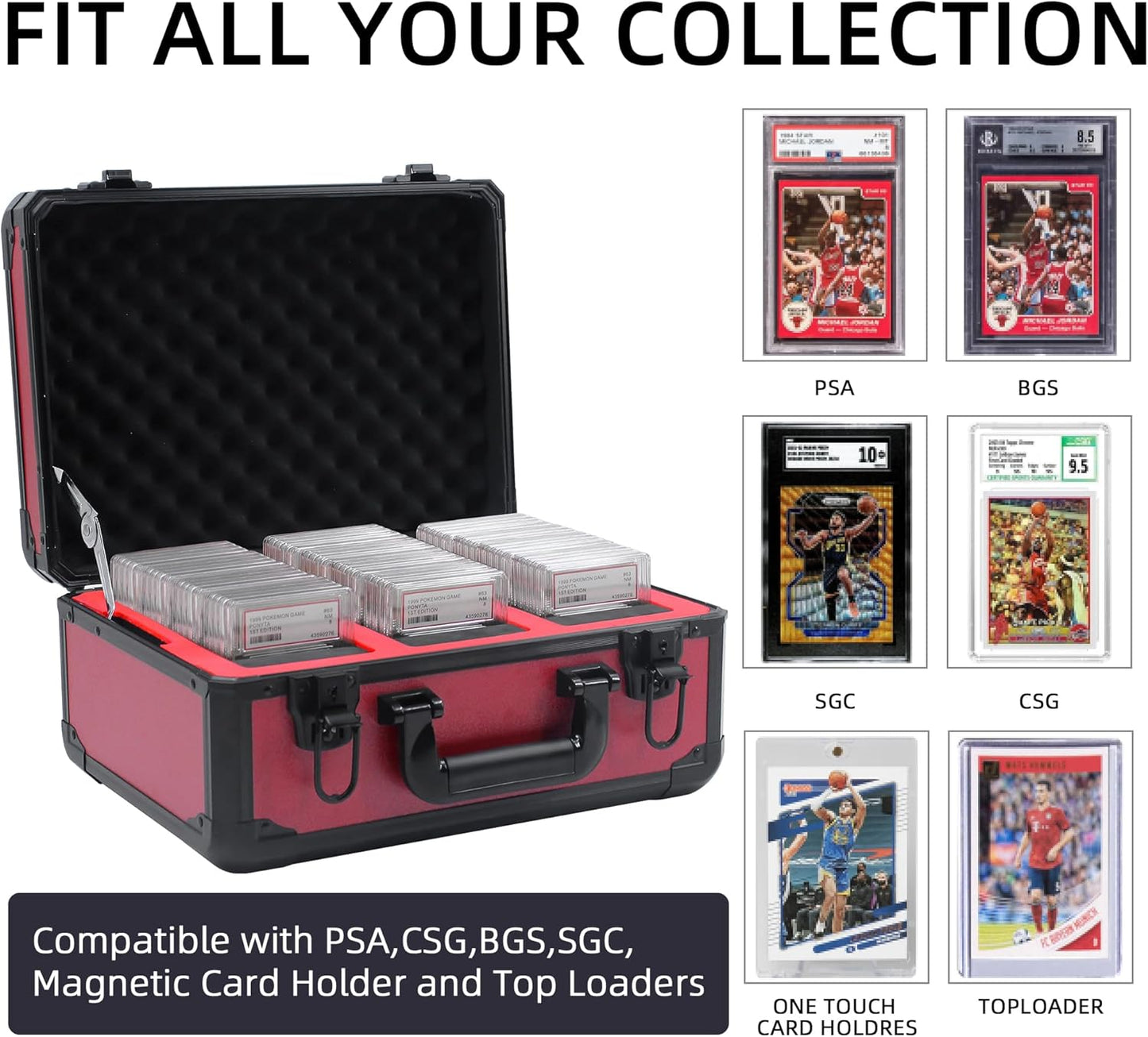 Graded Card Storage Box; Durable Sports, PSA Card Storage Case- Trading Card Storage Box - PSA Slab Case For Top Loaders (RED, 14.17x11.2x7 inches)
