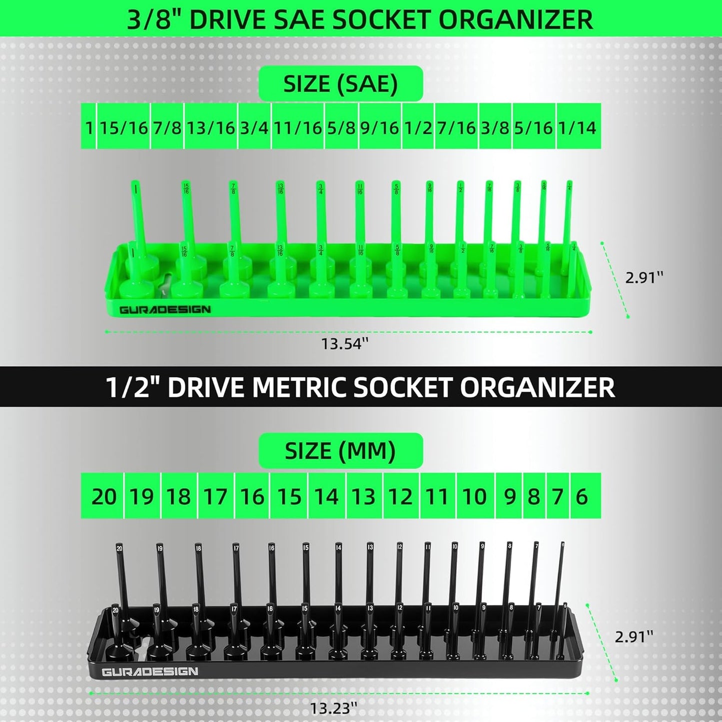 8PCS Socket Organizer Set, Socket Holder, 1/4", 3/8", 1/2" Metric & SAE Socket Tools Trays.