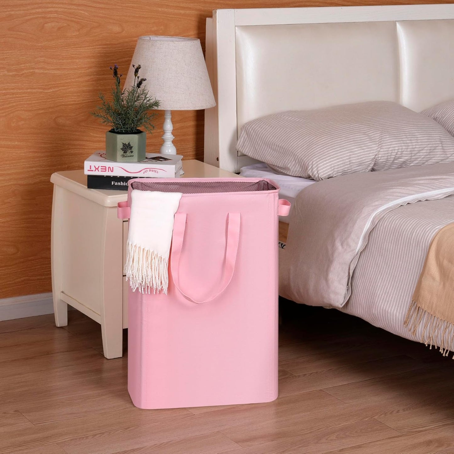 efluky Slim Laundry Basket, Narrow Laundry Hamper with Handles, Collapsible Dirty Clothes Hamper, Tall Laundry Bin for Laundry Room, Dorm and Bedroom, 19.8 Gallon (75L) Pink