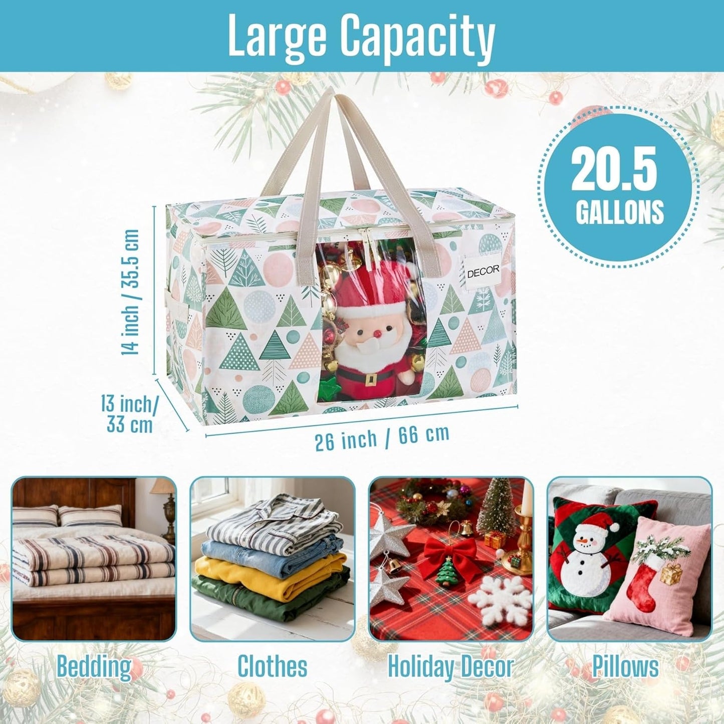 VENO 4 Pack Moving Bags, Large Christmas Storage Bins with lids, Packing Supplies for College, Alternative to Moving Boxes, Foldable, Heavy-Duty Tote, Christmas Pattern (Pastel Forest, 4 Pack)