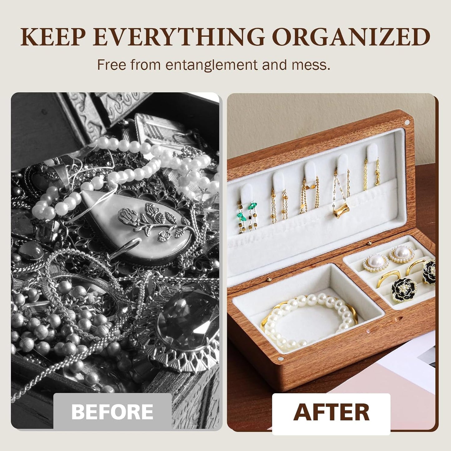 LadyRosian Wooden Small Jewelry Box - Mini Wood Travel Jewelry Case Portable Organizer for Rings, Earrings, Necklaces & Bracelets Storage Women Girls Men,Sapele