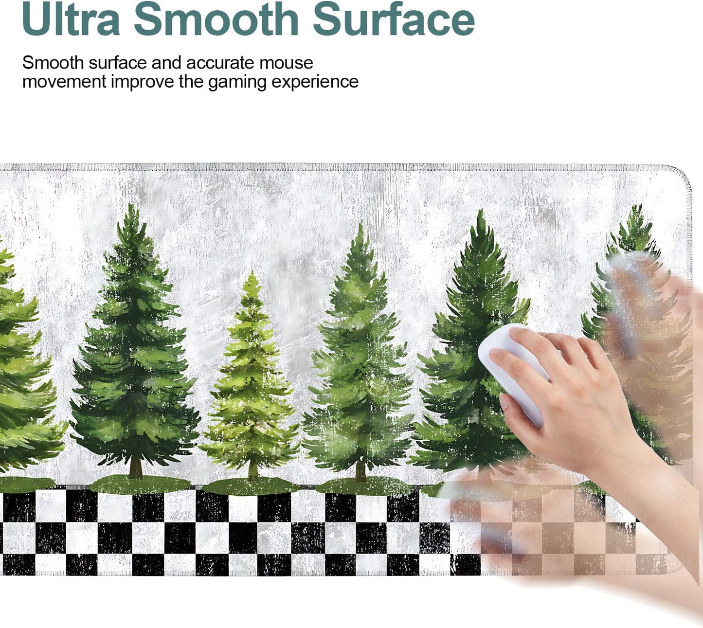 Christmas Tree Gaming Mouse Pad 35.4"x15.7"Desk Mat Anti-Slip Rubber Base & Durable Stitched Edges for Gamers Smooth Mouse Writing Surface for Desk Office/Home
