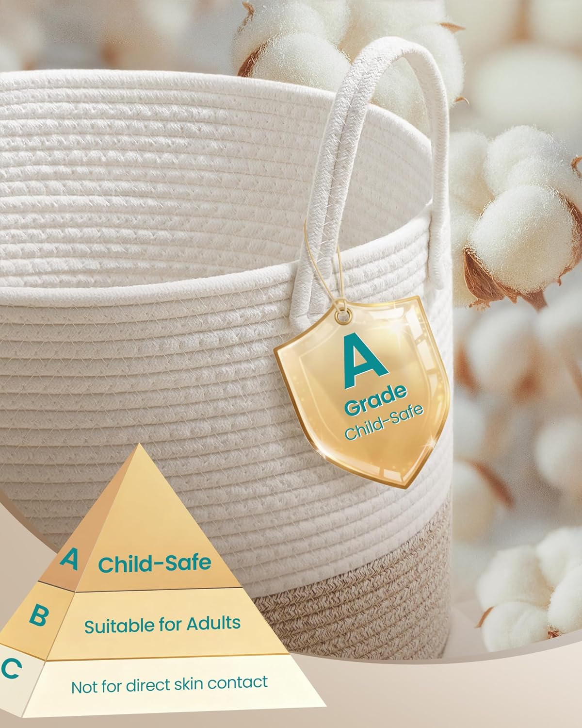 SONGMICS Laundry Hamper, Cotton Rope Laundry Basket with Handles, for Children, Toys, Clothing, Living Room, Bedroom, 15.8 Gallons, 13.8 x 13.8 x 19.7 Inches, White and Grayish Brown URLH061LZ01