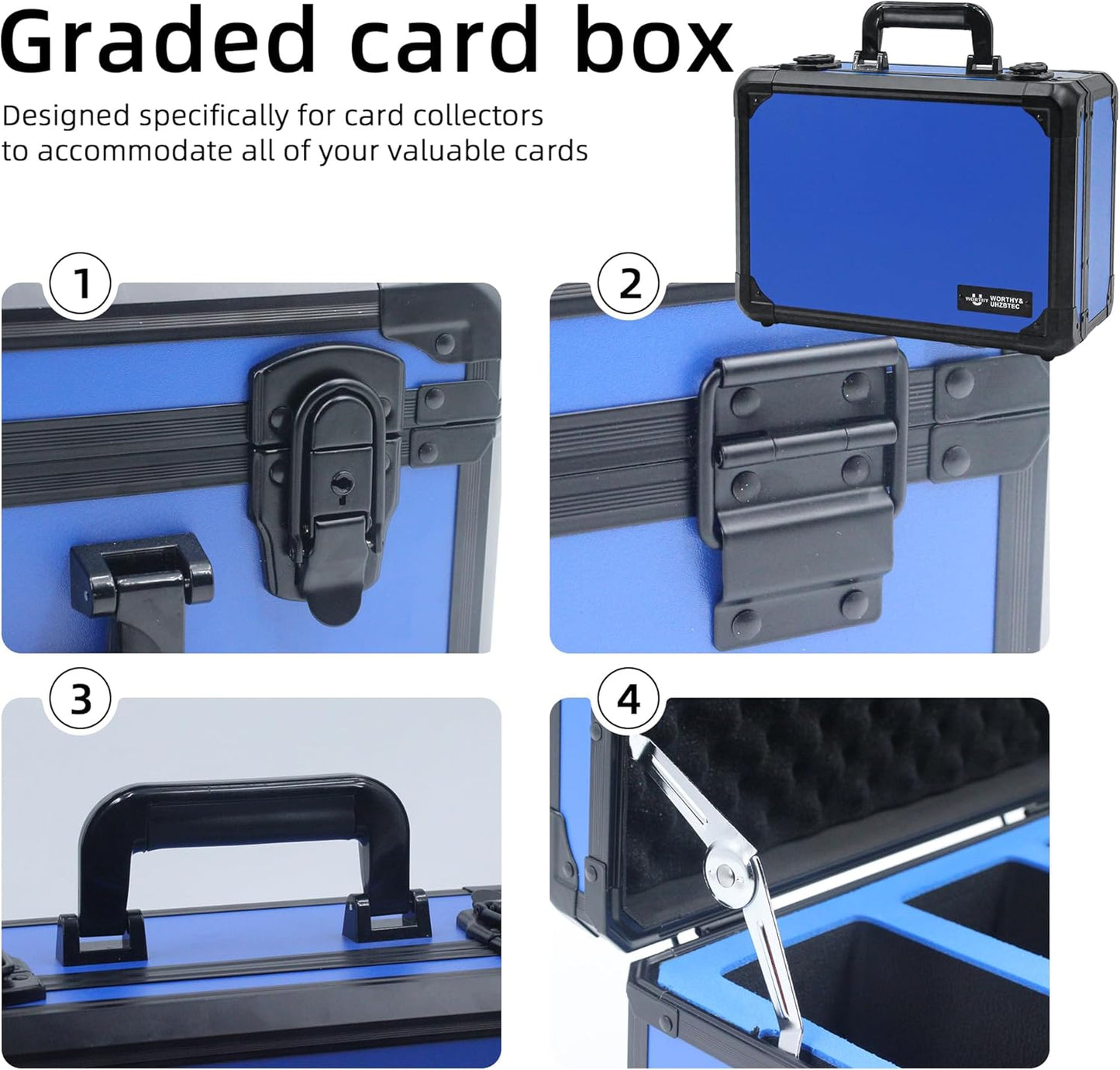 Graded Card Storage Box; Durable Sports, PSA Card Storage Case- Trading Card Storage Box - PSA Slab Case For Top Loaders (BLUE, 14.17x11.2x7 inches)