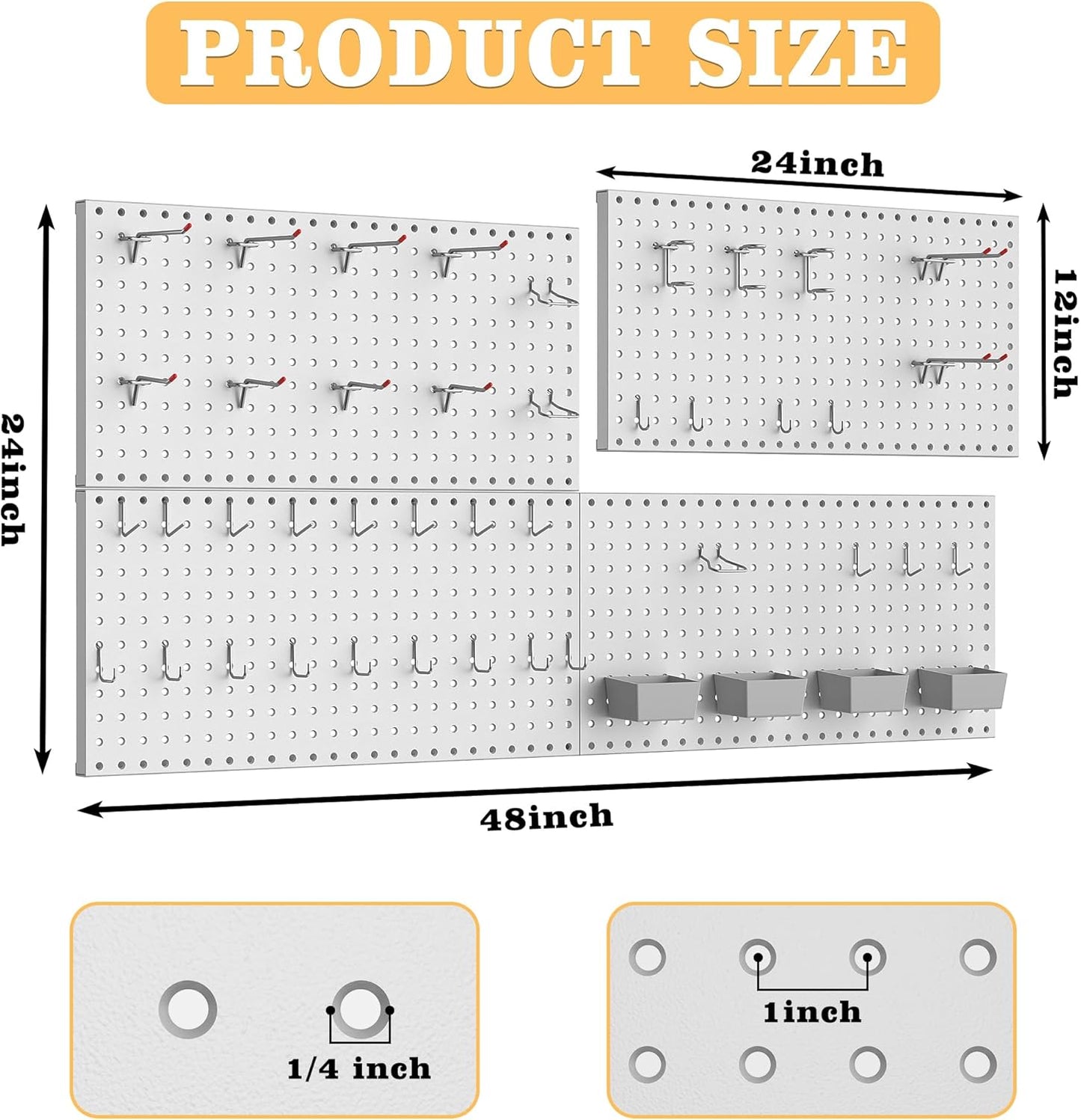 Pegboard Smith 48PCS Metal Pegboard Kit – 12"x24" Tool Storage Wall Organizer Pegboard with Hooks and Bins for Garage, Workshop, Kitchen, Office, and Craft Room (Gray)